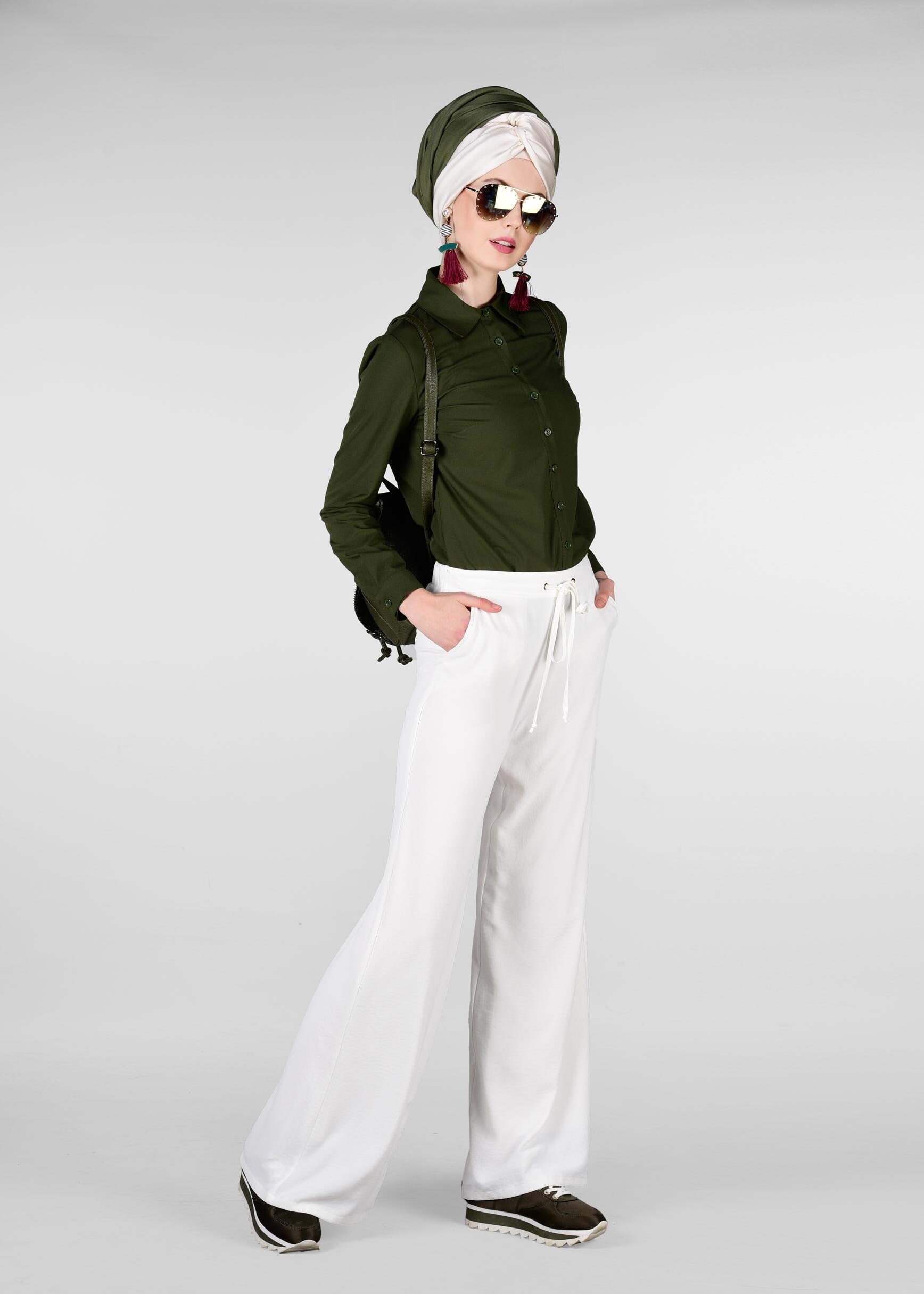 Tesettür giyim HAKİ ERKEK YAKA DAR BLUZ 4751 