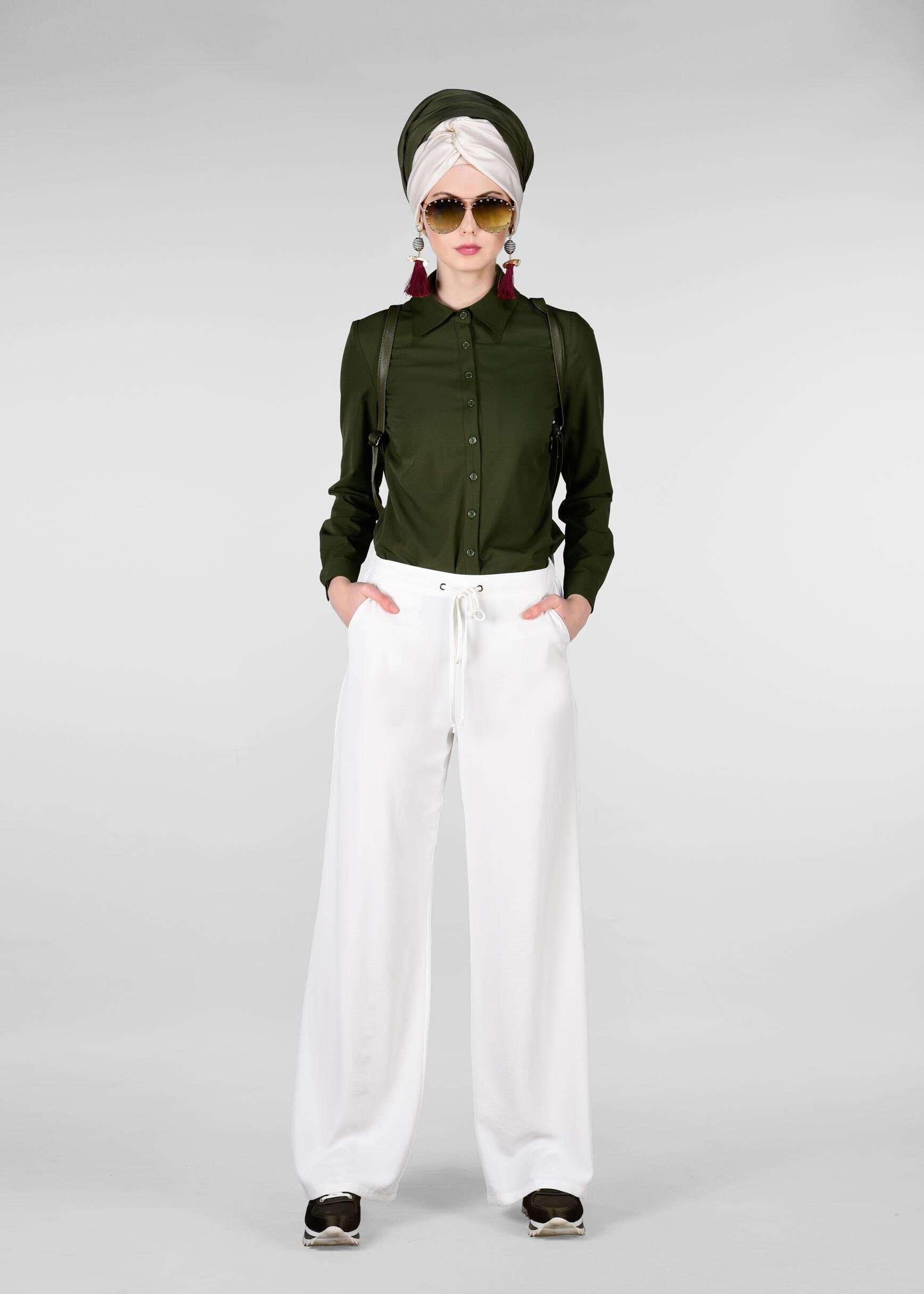 Tesettür giyim HAKİ ERKEK YAKA DAR BLUZ 4751 