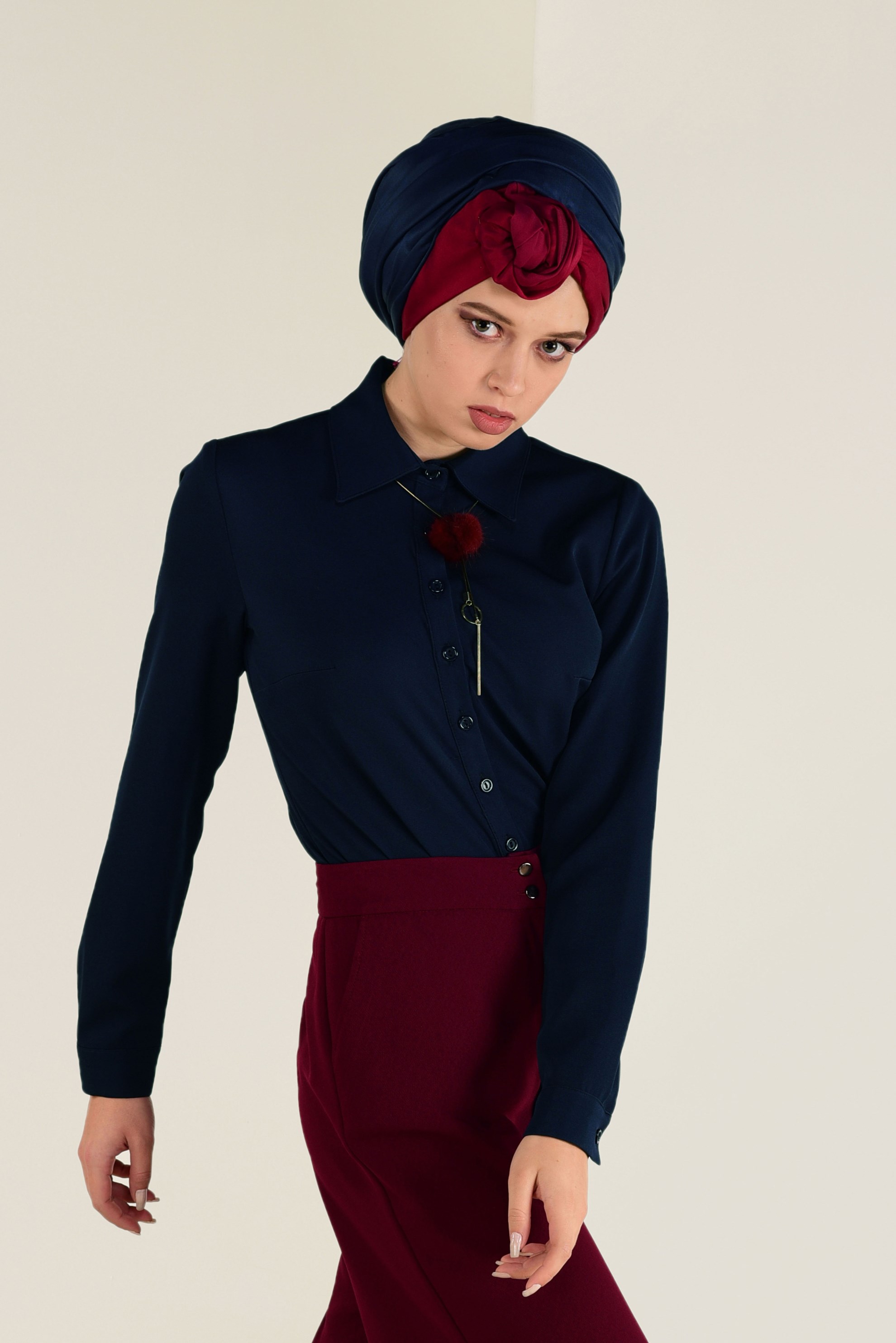 Tesettür giyim LACİVERT ERKEK YAKA DAR BLUZ 4751 