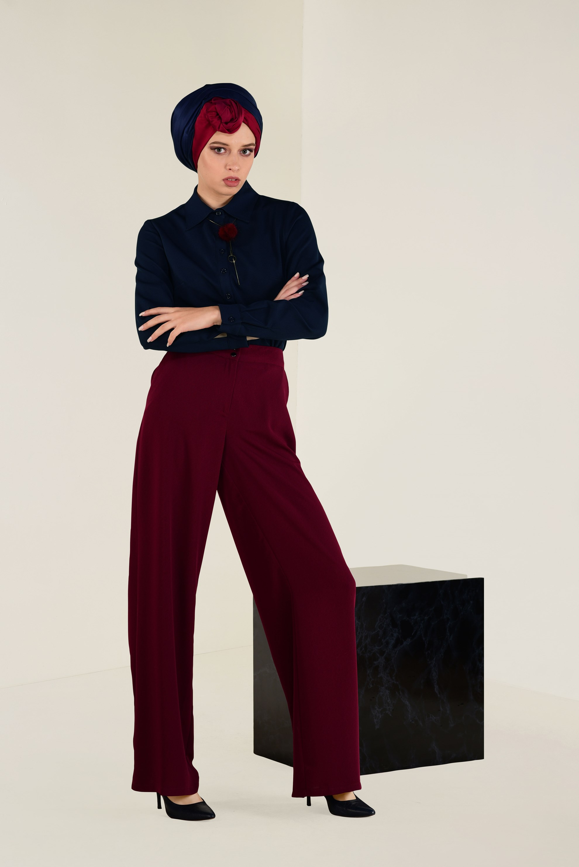 Tesettür giyim LACİVERT ERKEK YAKA DAR BLUZ 4751 