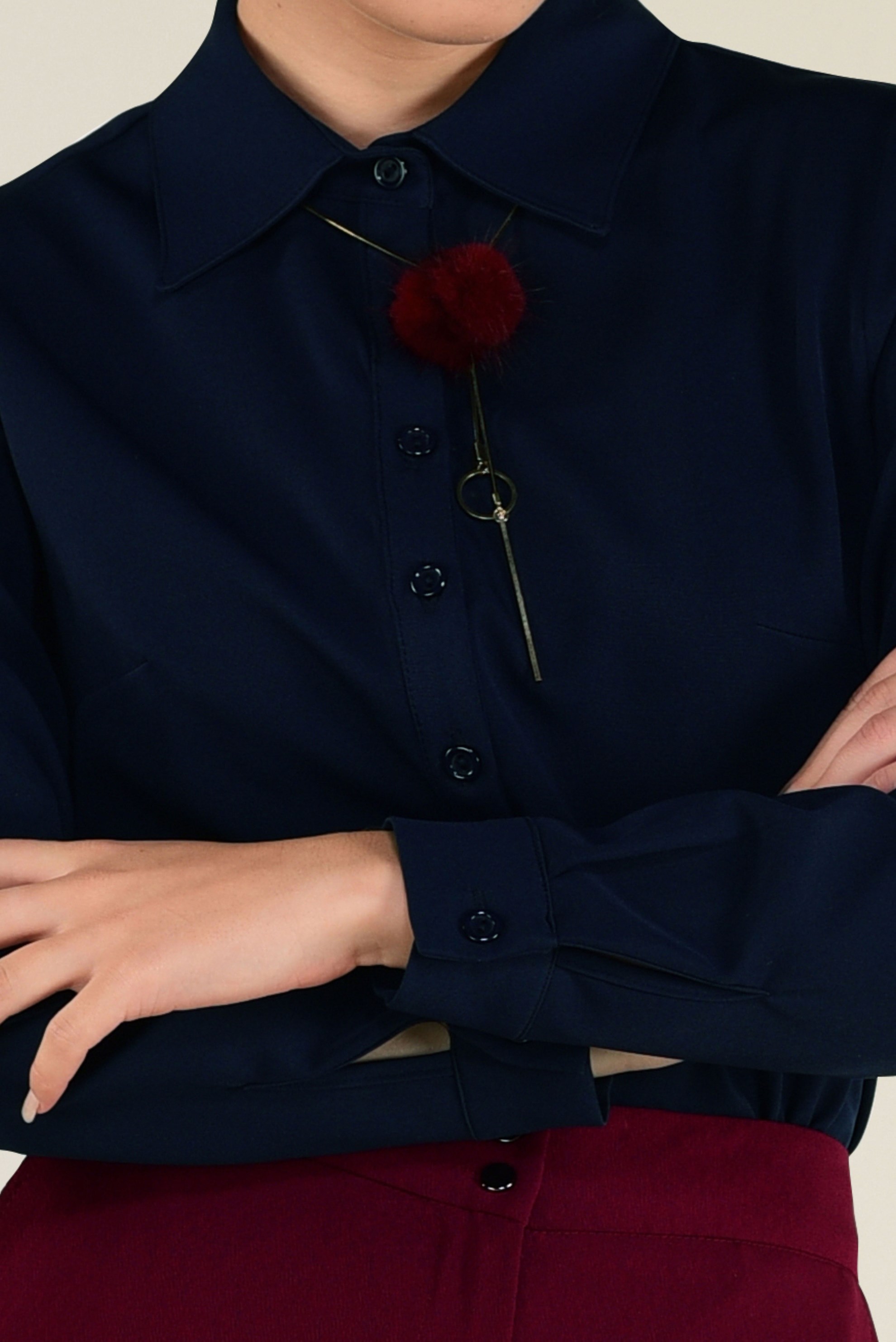 Tesettür giyim LACİVERT ERKEK YAKA DAR BLUZ 4751 