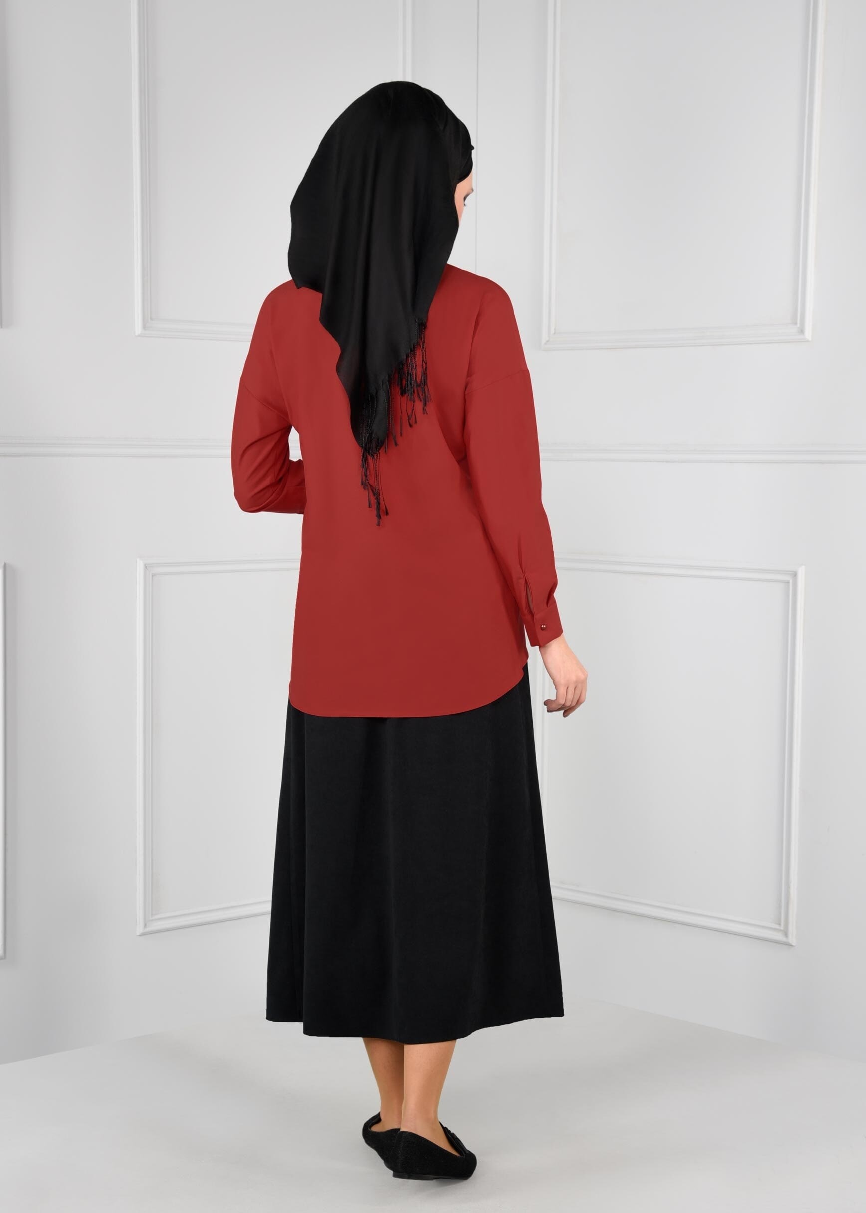 Tesettür giyim KIRMIZI FİYONK DETAYLI BLUZ 4767