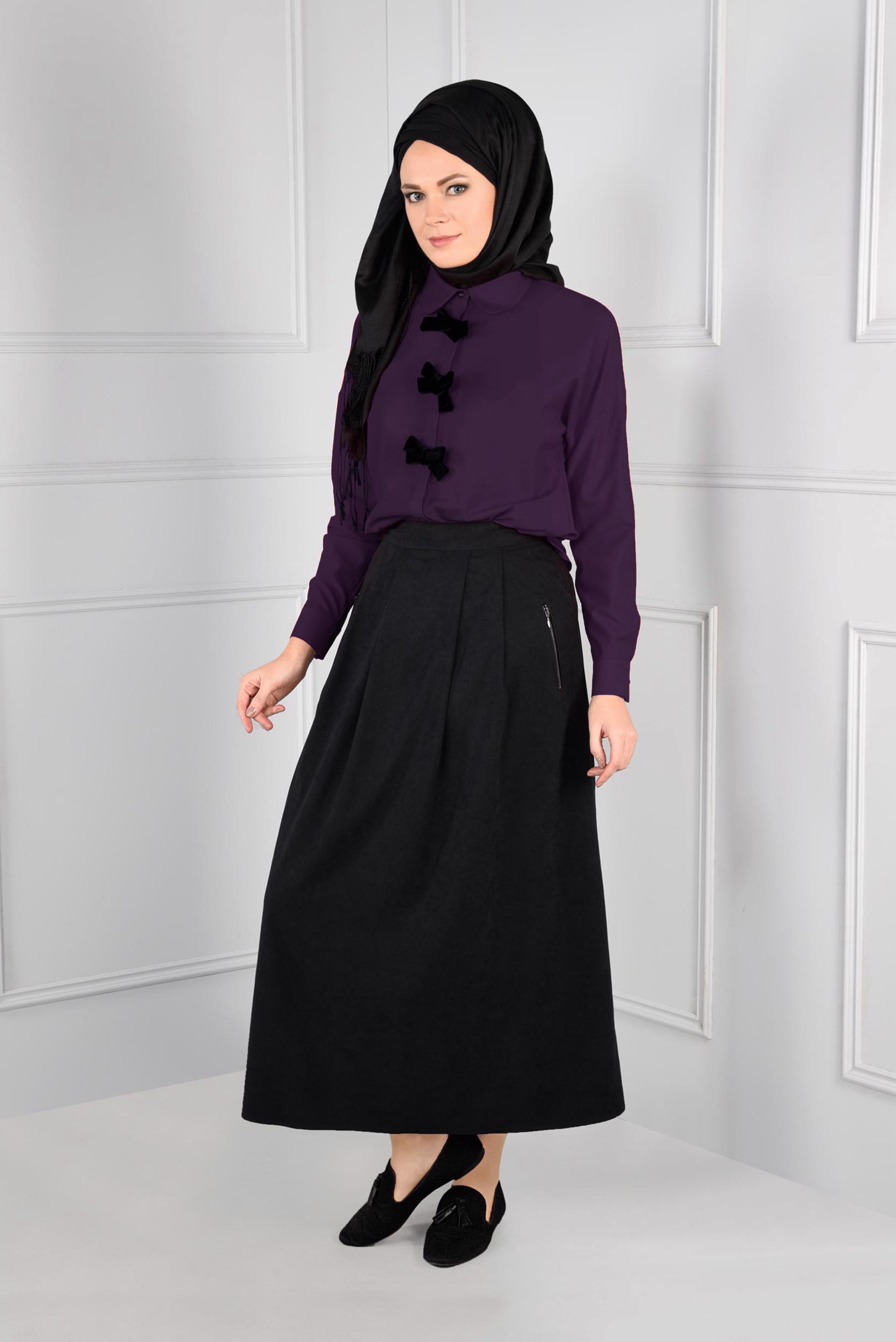 Tesettür giyim MOR FİYONK DETAYLI BLUZ 4767