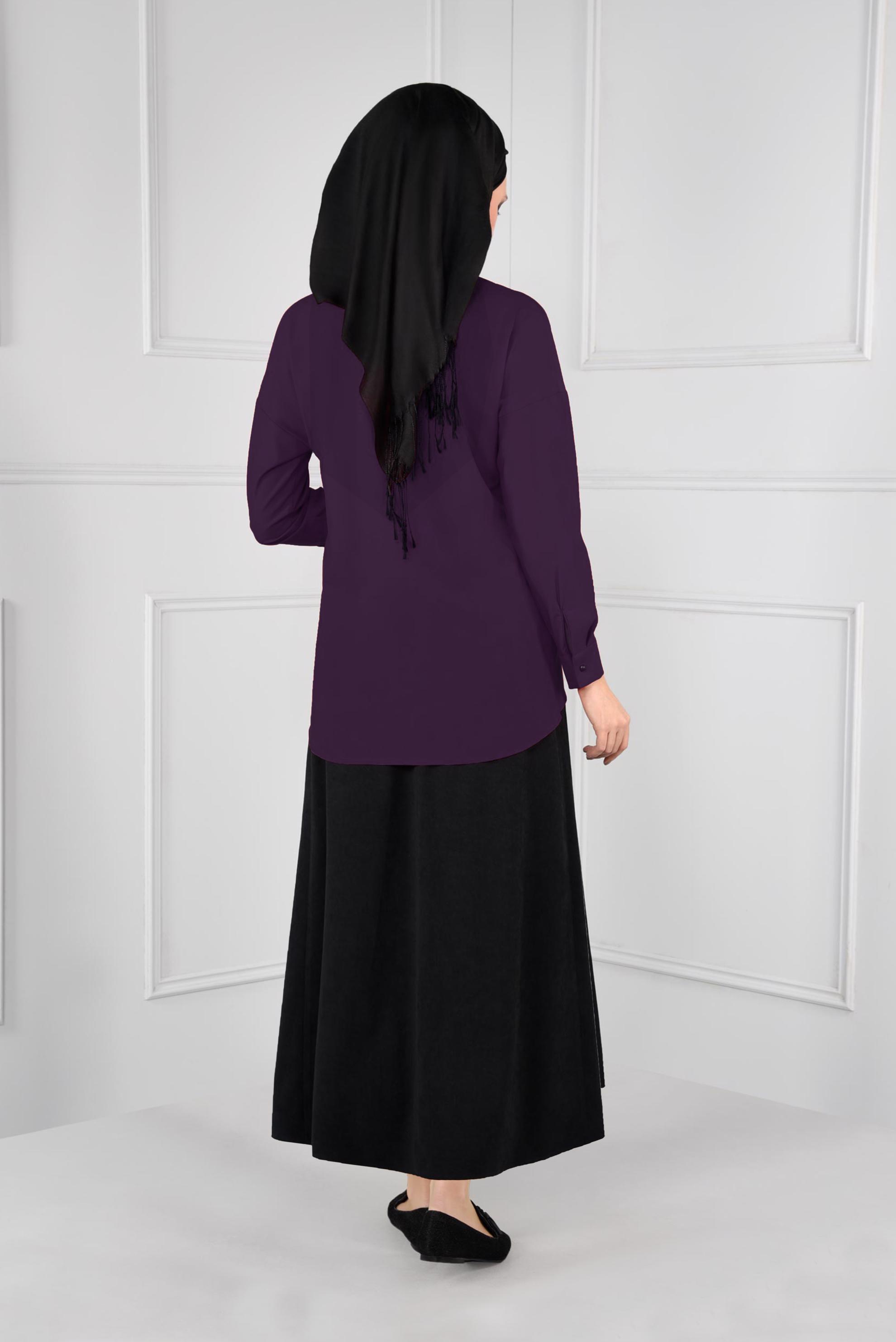 Tesettür giyim MOR FİYONK DETAYLI BLUZ 4767