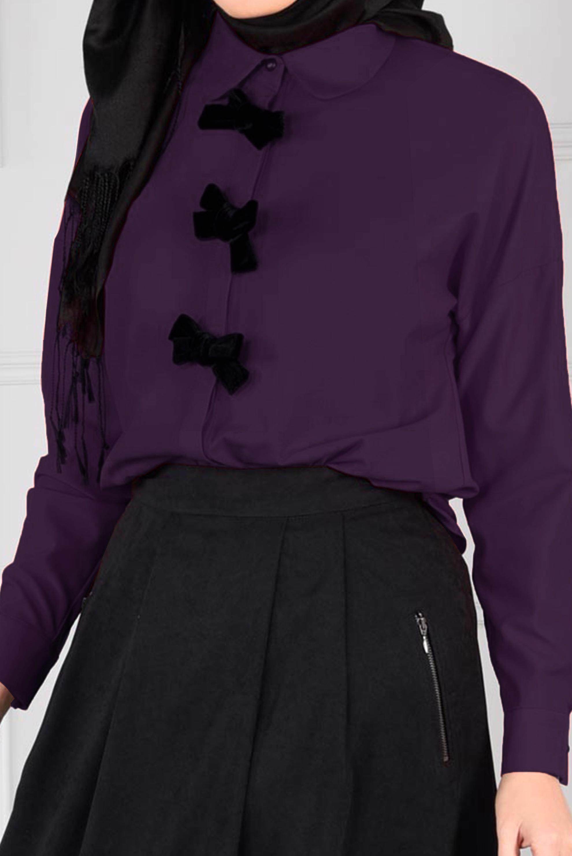 Tesettür giyim MOR FİYONK DETAYLI BLUZ 4767