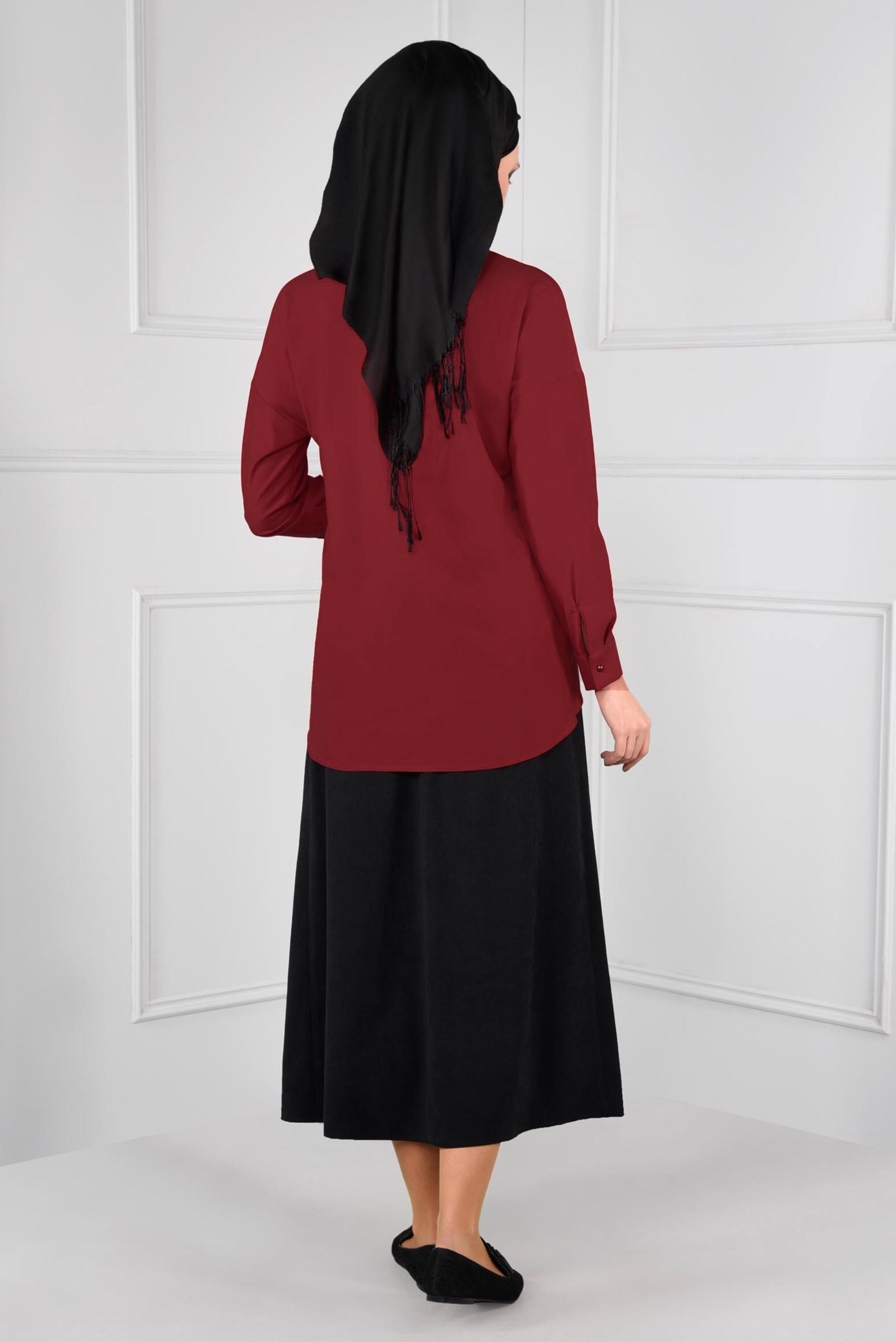 Tesettür giyim BORDO FİYONK DETAYLI BLUZ 4767