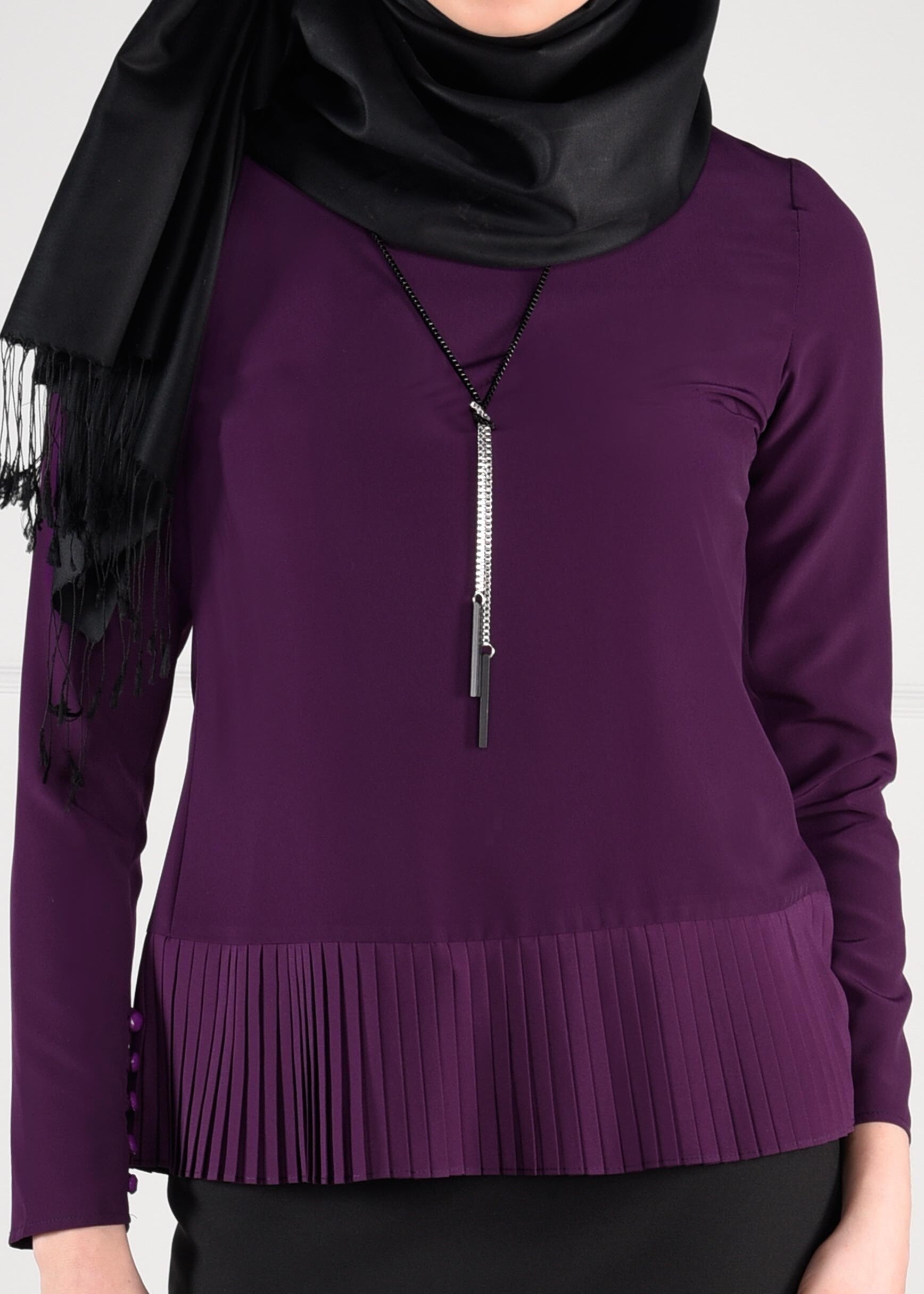 Tesettür giyim MOR MANŞETLERİ DÜĞME DETAYLI PİLİSELİ BLUZ 4784