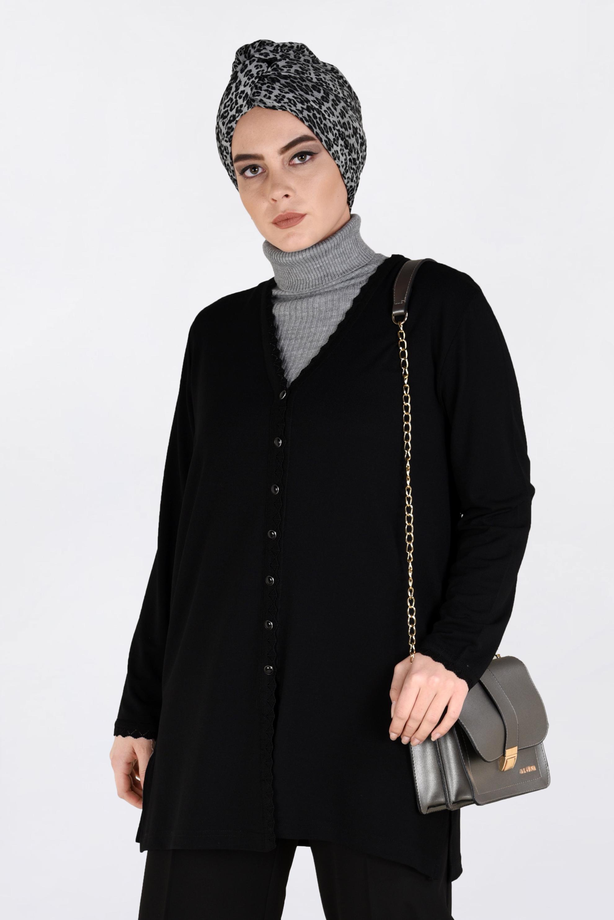 Hijab clothing BLACK BUTTONED KNIT JACKET 2772