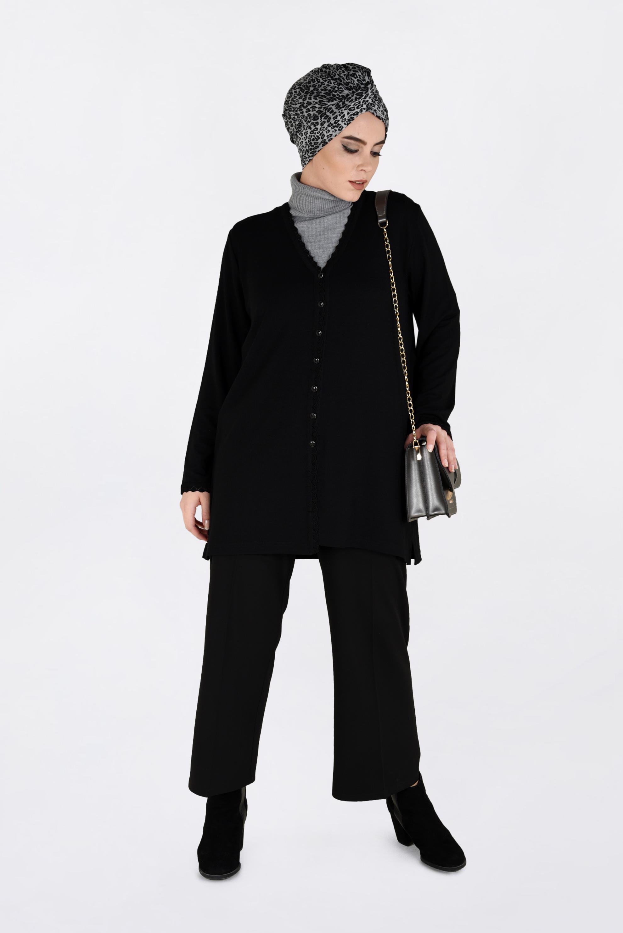 Hijab clothing BLACK BUTTONED KNIT JACKET 2772