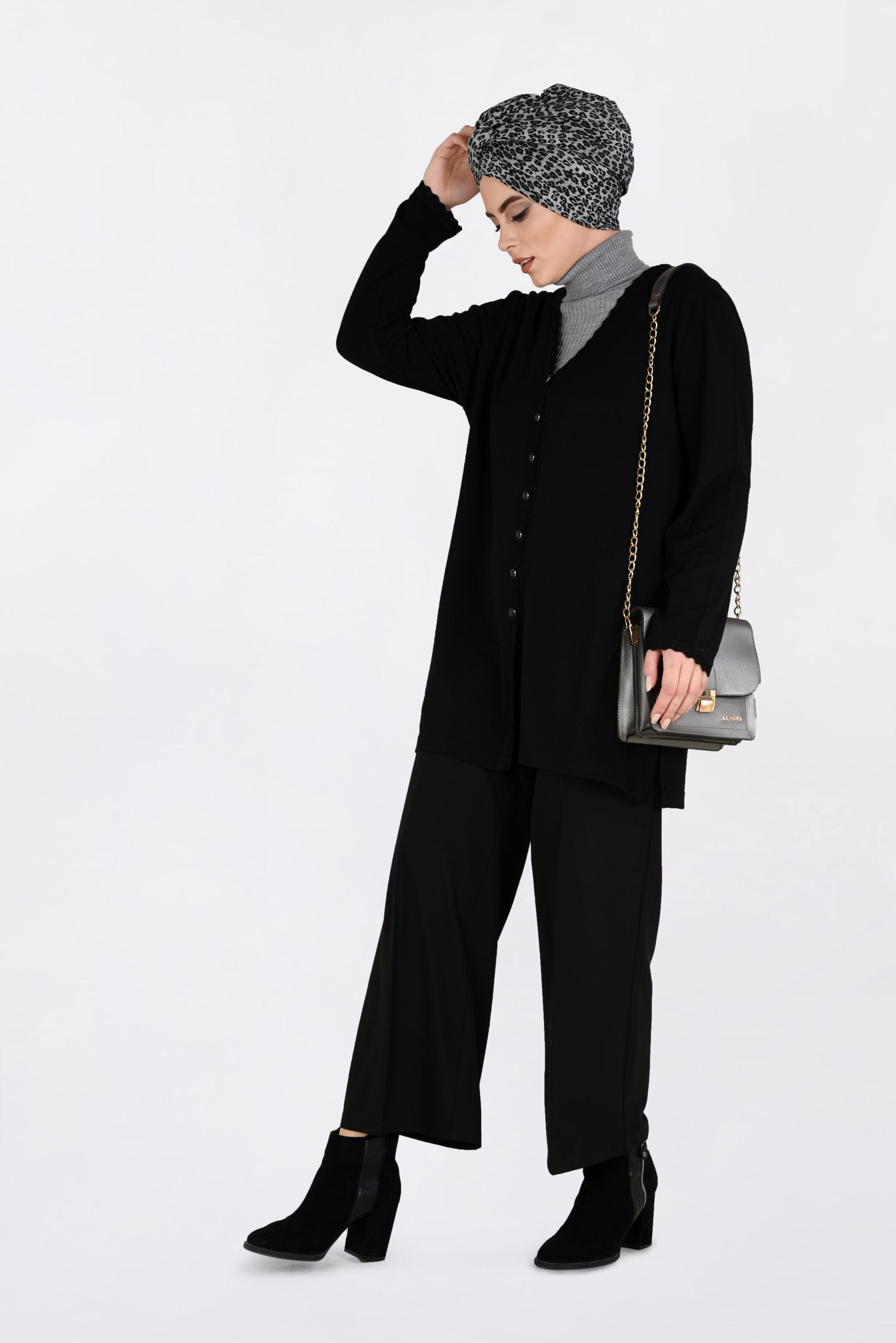 Hijab clothing BLACK BUTTONED KNIT JACKET 2772