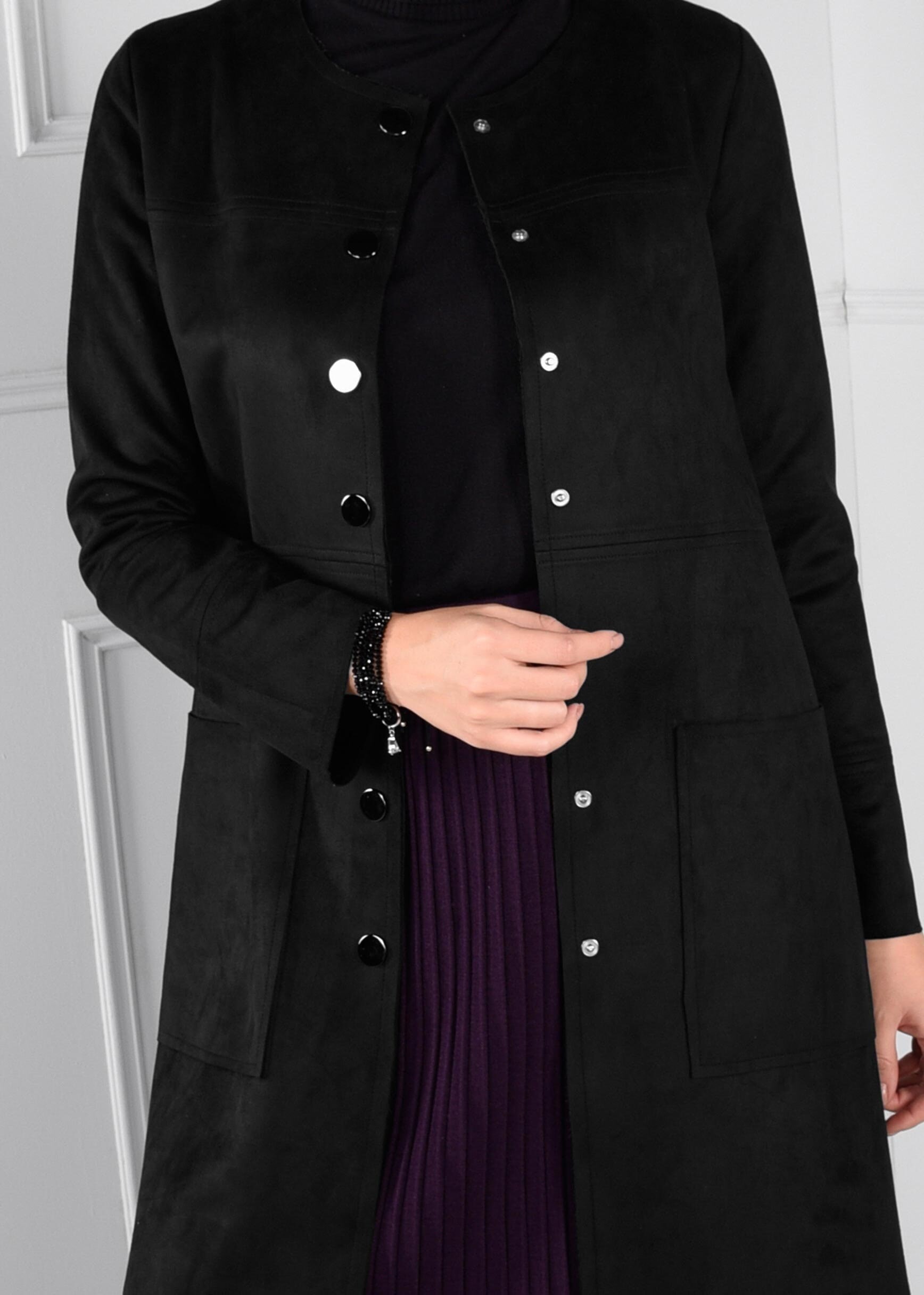 Tesettür giyim SİYAH BOYDAN DÜĞMELİ CEPLİ SÜET CEKET 4703 