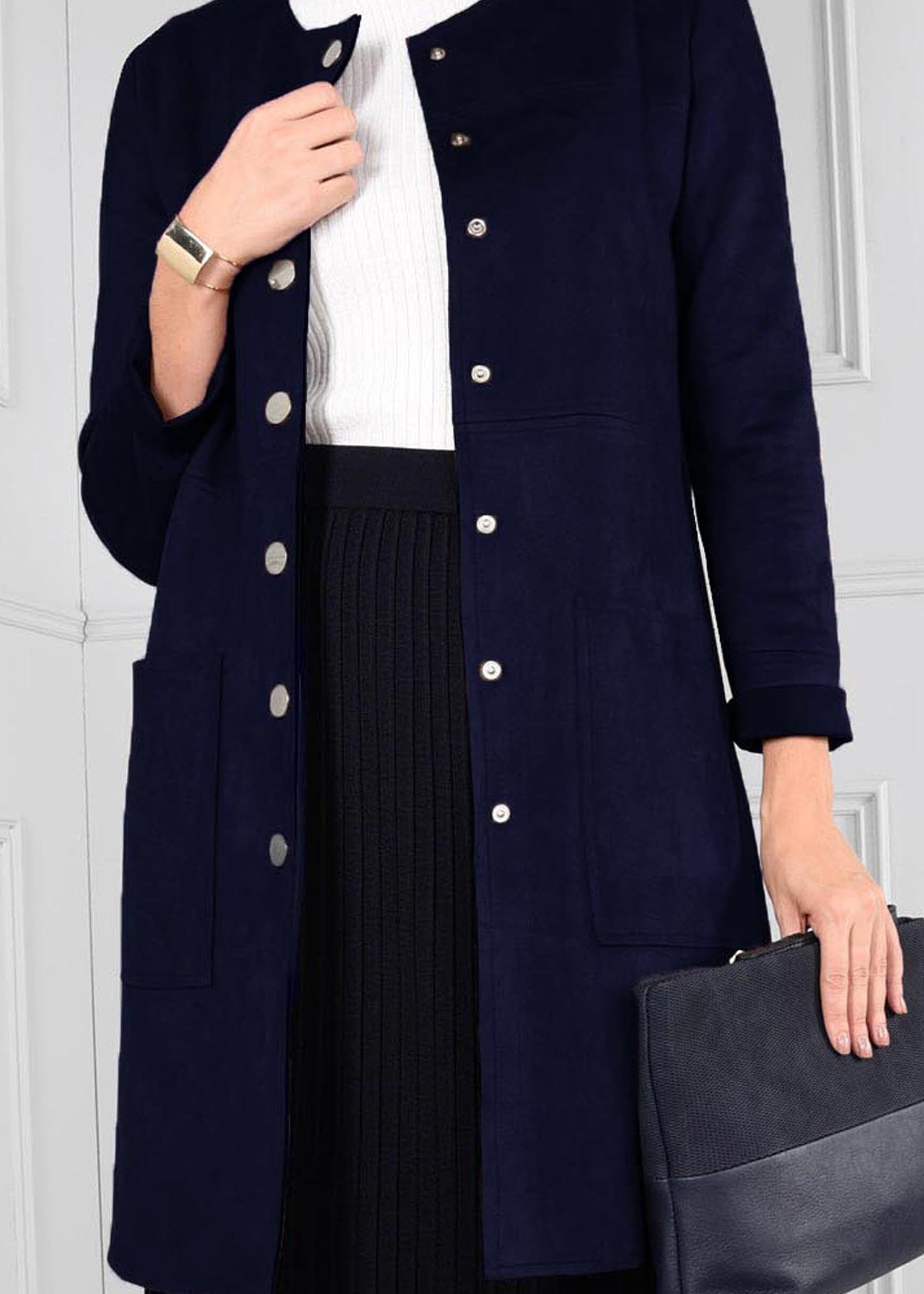 Tesettür giyim LACİVERT BOYDAN DÜĞMELİ CEPLİ SÜET CEKET 4703 