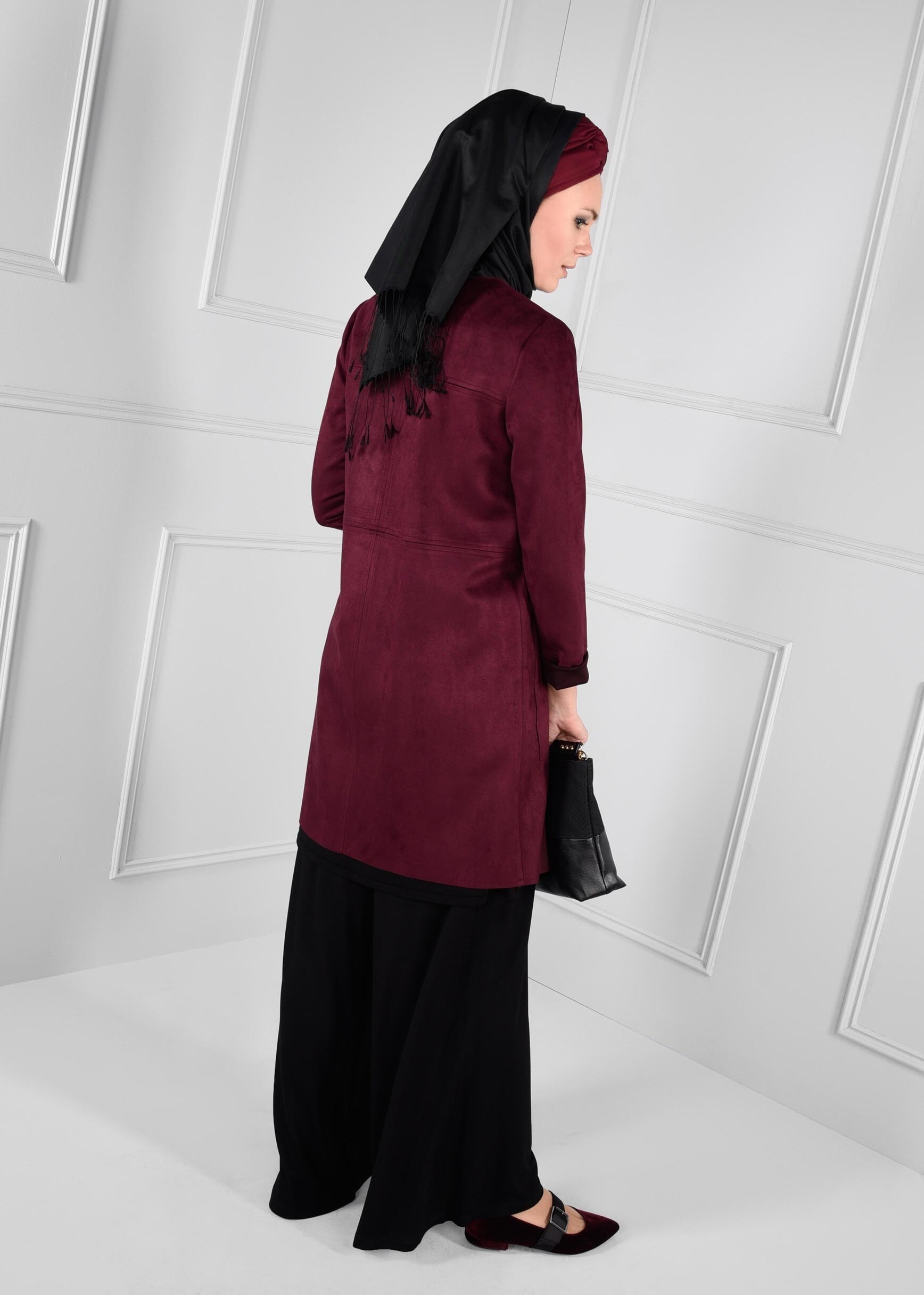 Tesettür giyim MÜRDÜM BOYDAN DÜĞMELİ CEPLİ SÜET CEKET 4703 