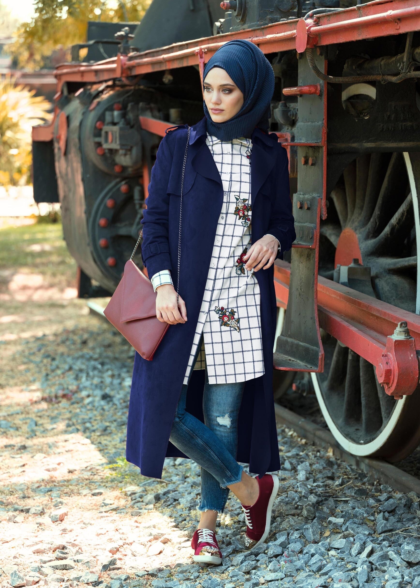 Tesettür giyim LACİVERT KEMERLİ SÜET CEKET 4760