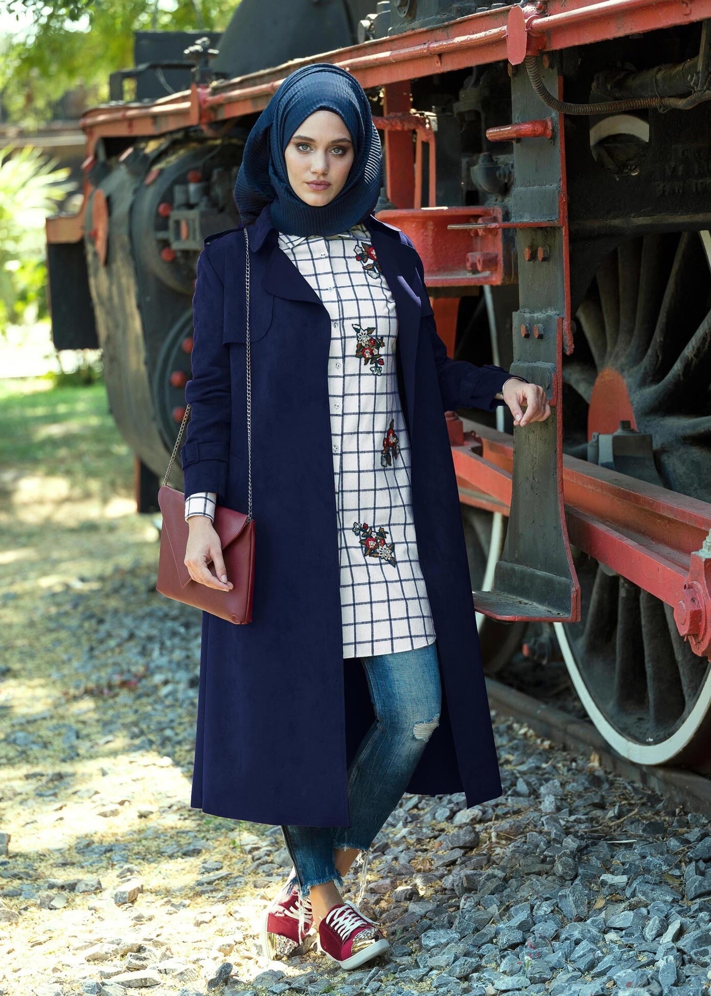 Tesettür giyim LACİVERT KEMERLİ SÜET CEKET 4760