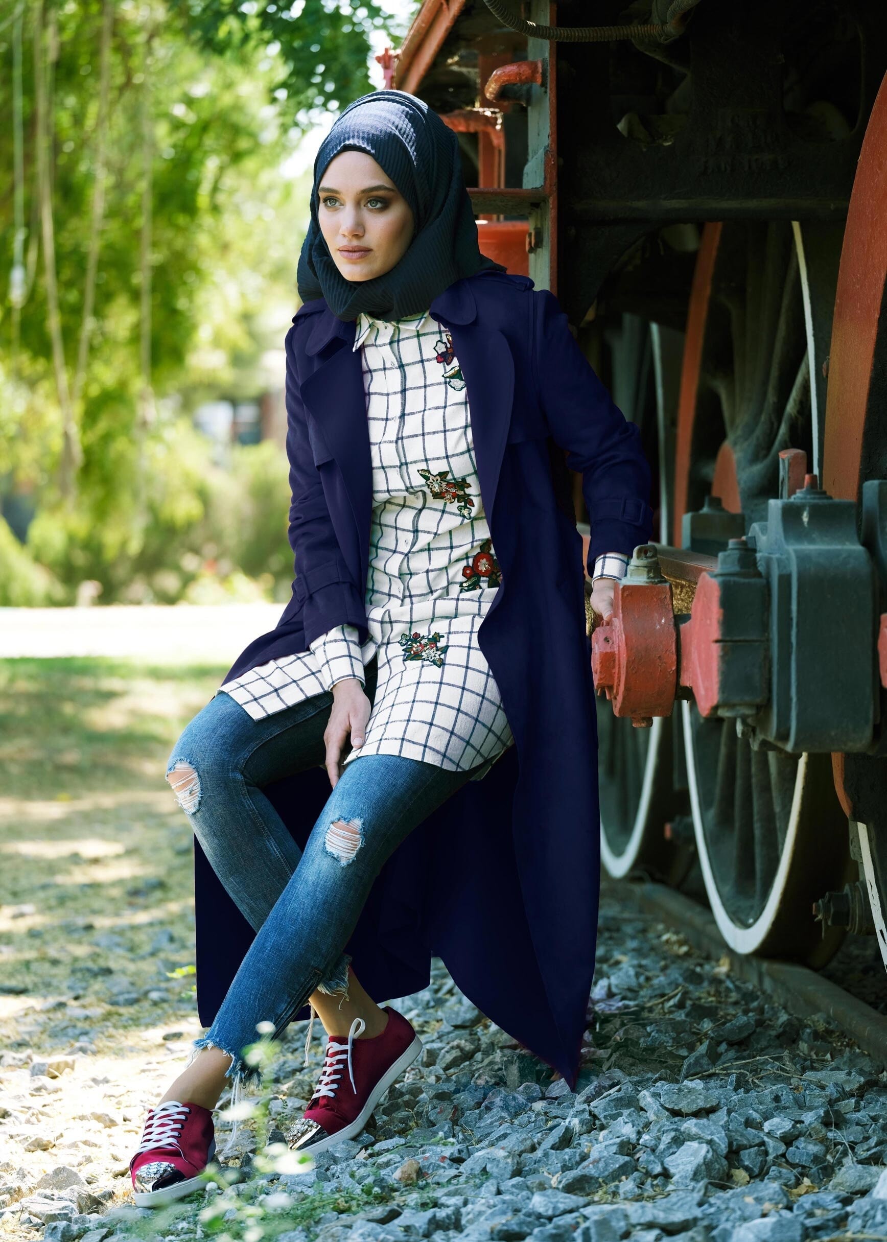 Tesettür giyim LACİVERT KEMERLİ SÜET CEKET 4760