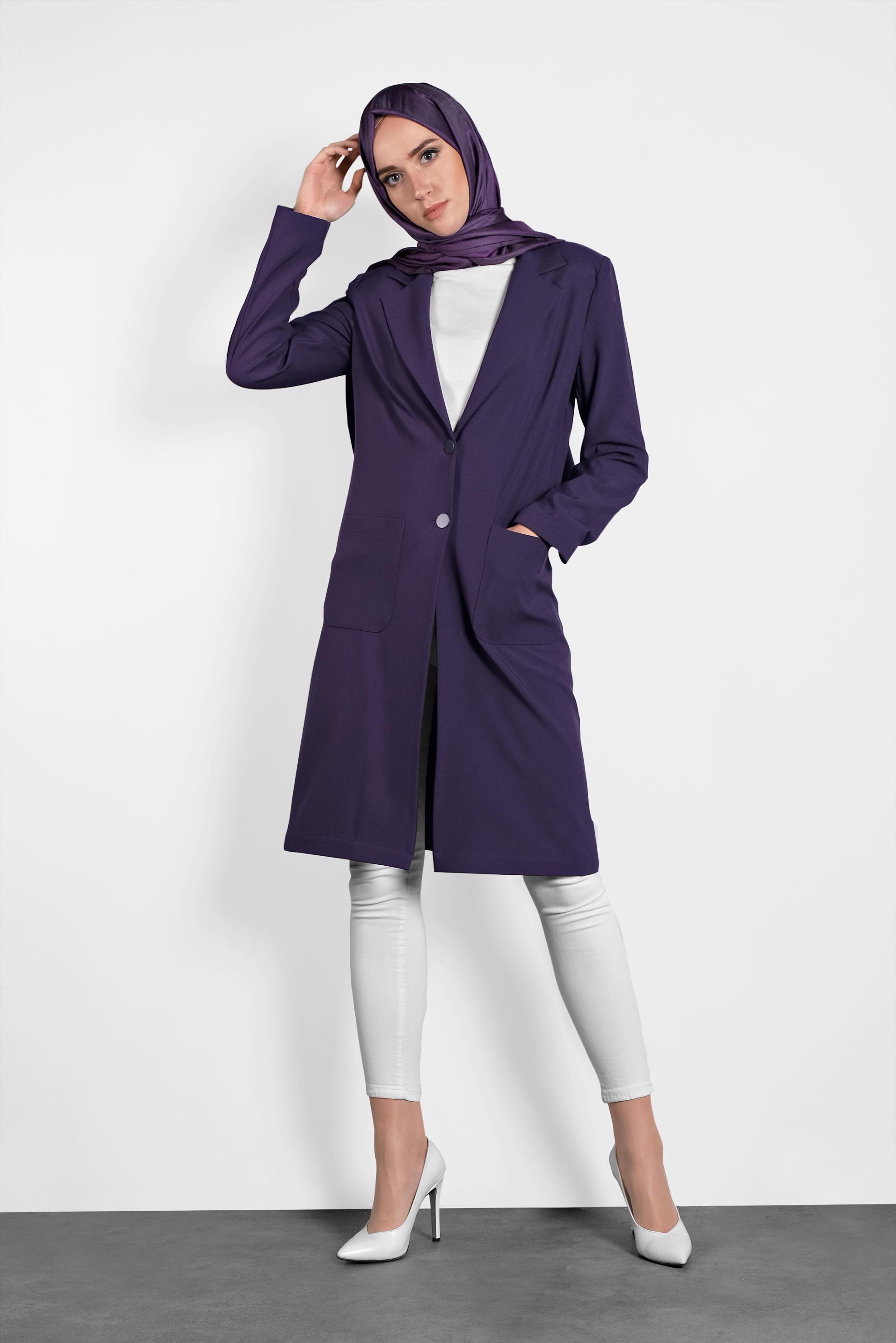 Tesettür giyim MOR CEPLİ DÜĞMELİ DÜZ KESİM CEKET 4800