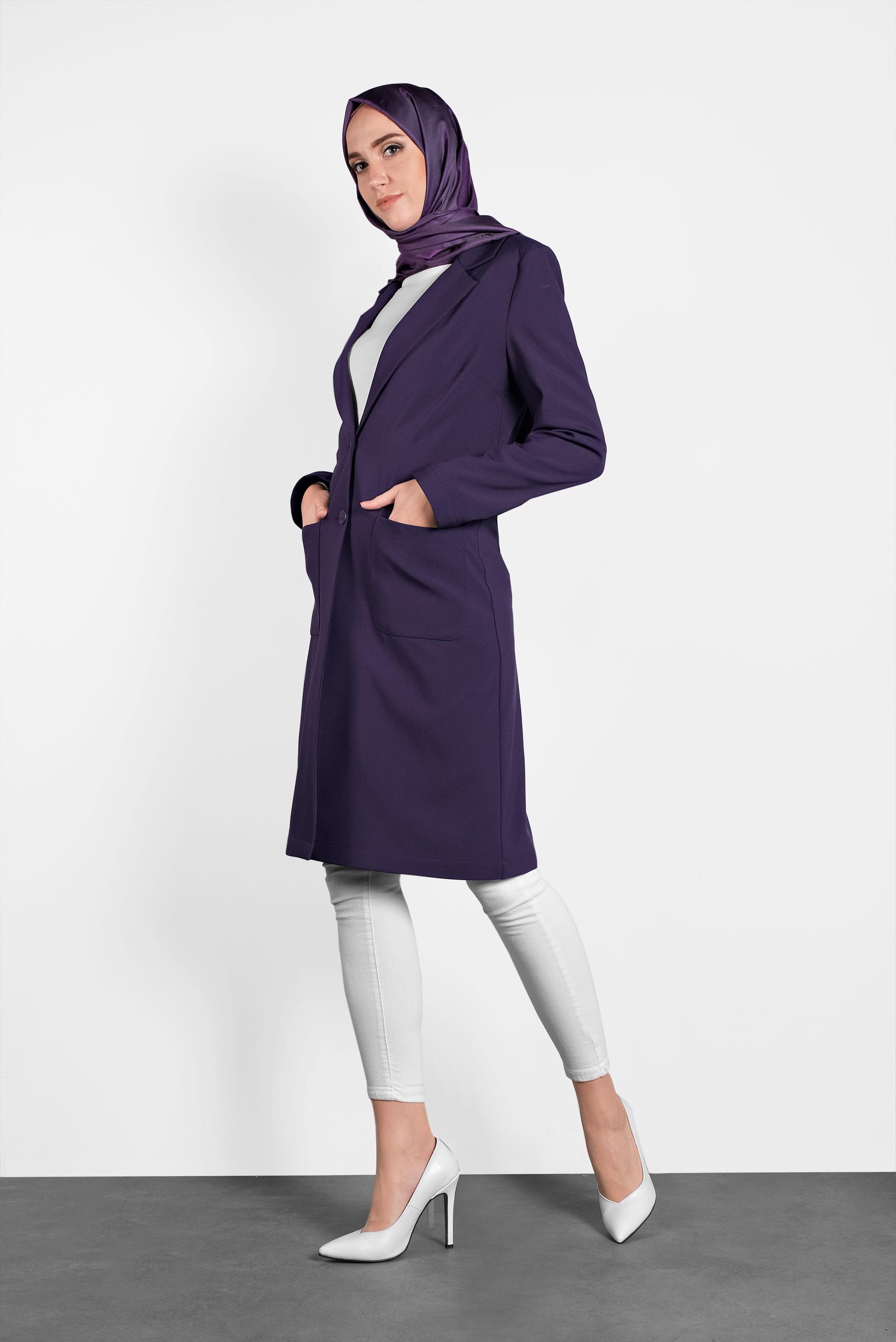 Tesettür giyim MOR CEPLİ DÜĞMELİ DÜZ KESİM CEKET 4800