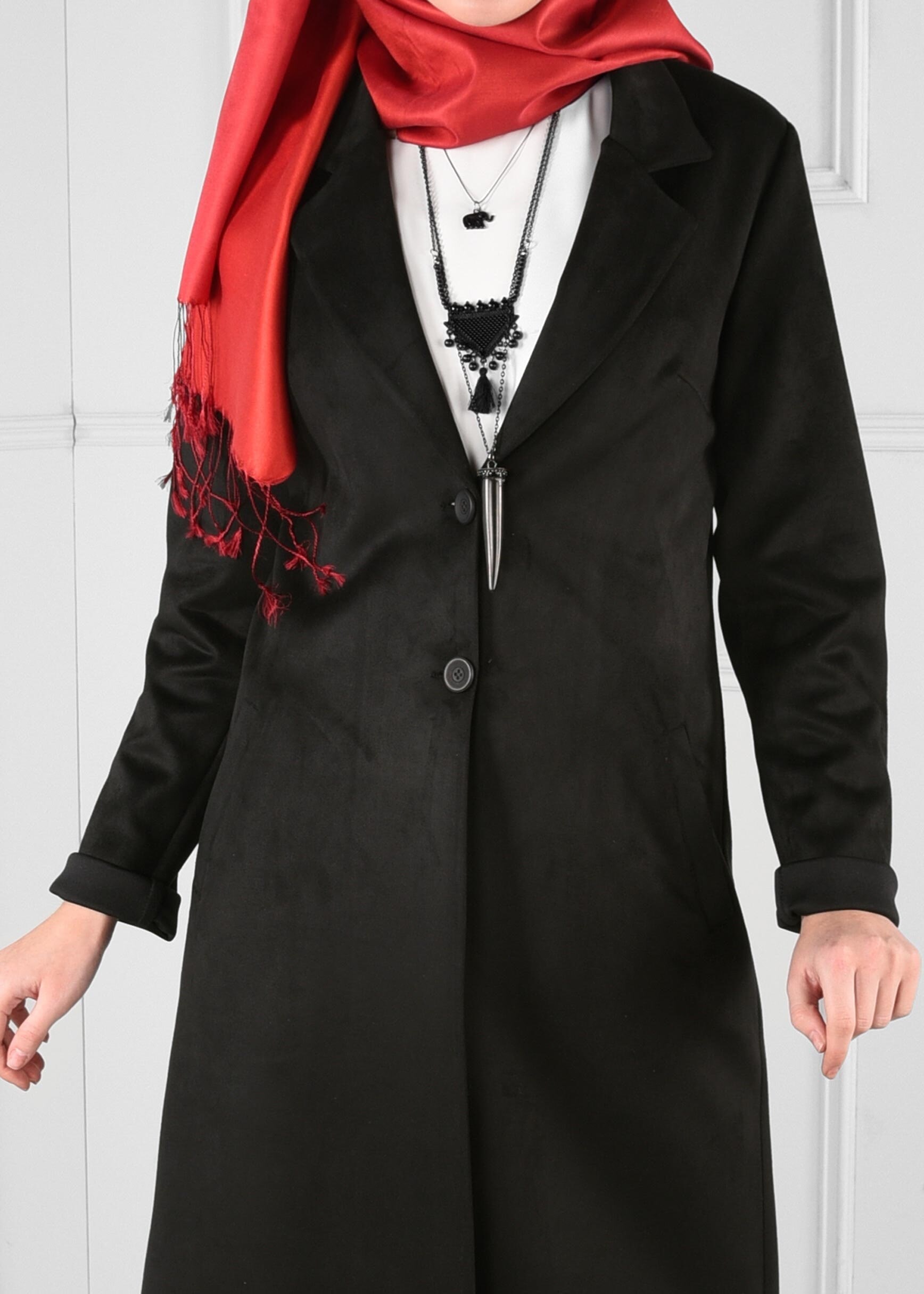 Tesettür giyim SİYAH DÜĞMELİ CEPLİ SÜET CEKET 4820 