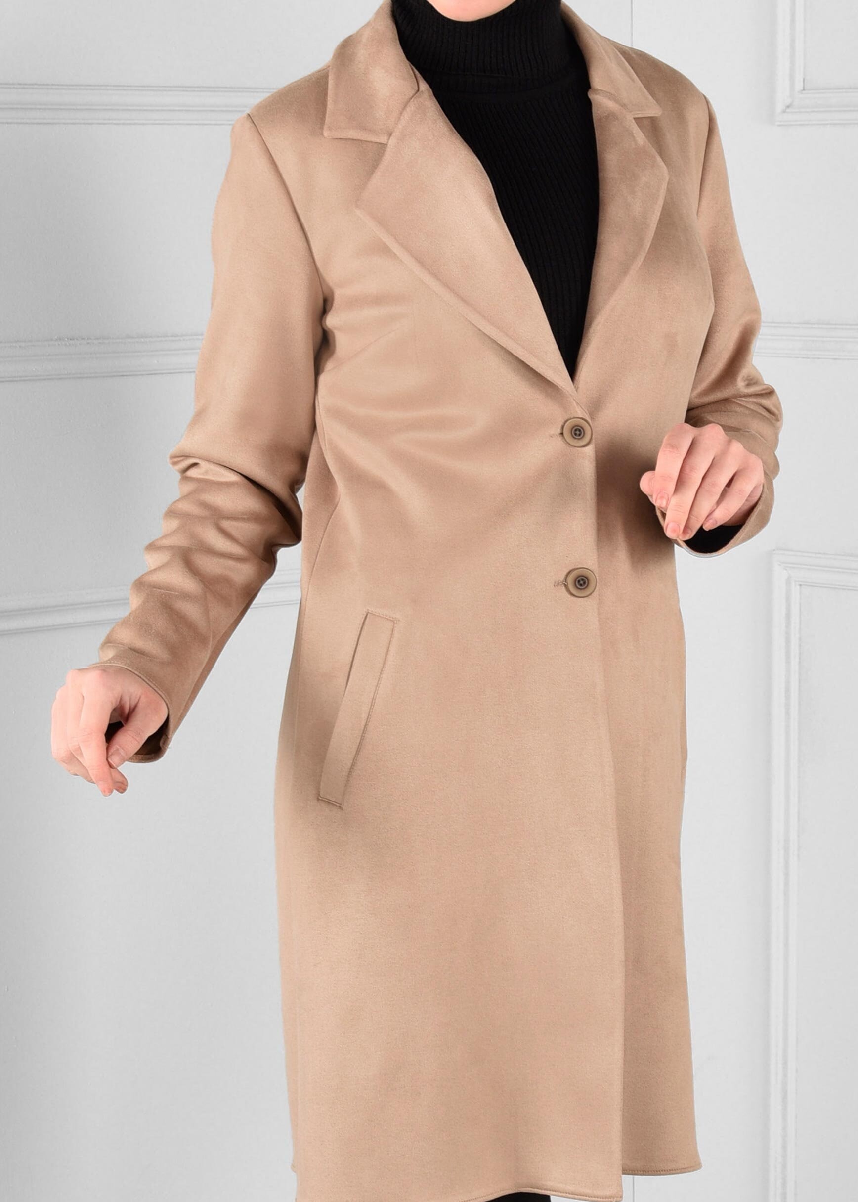 Tesettür giyim BEJ DÜĞMELİ CEPLİ SÜET CEKET 4820 