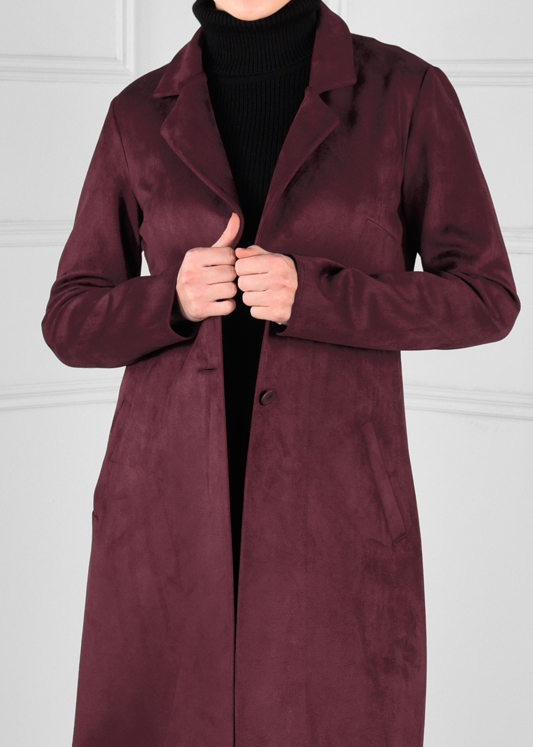 Tesettür giyim BORDO DÜĞMELİ CEPLİ SÜET CEKET 4820 