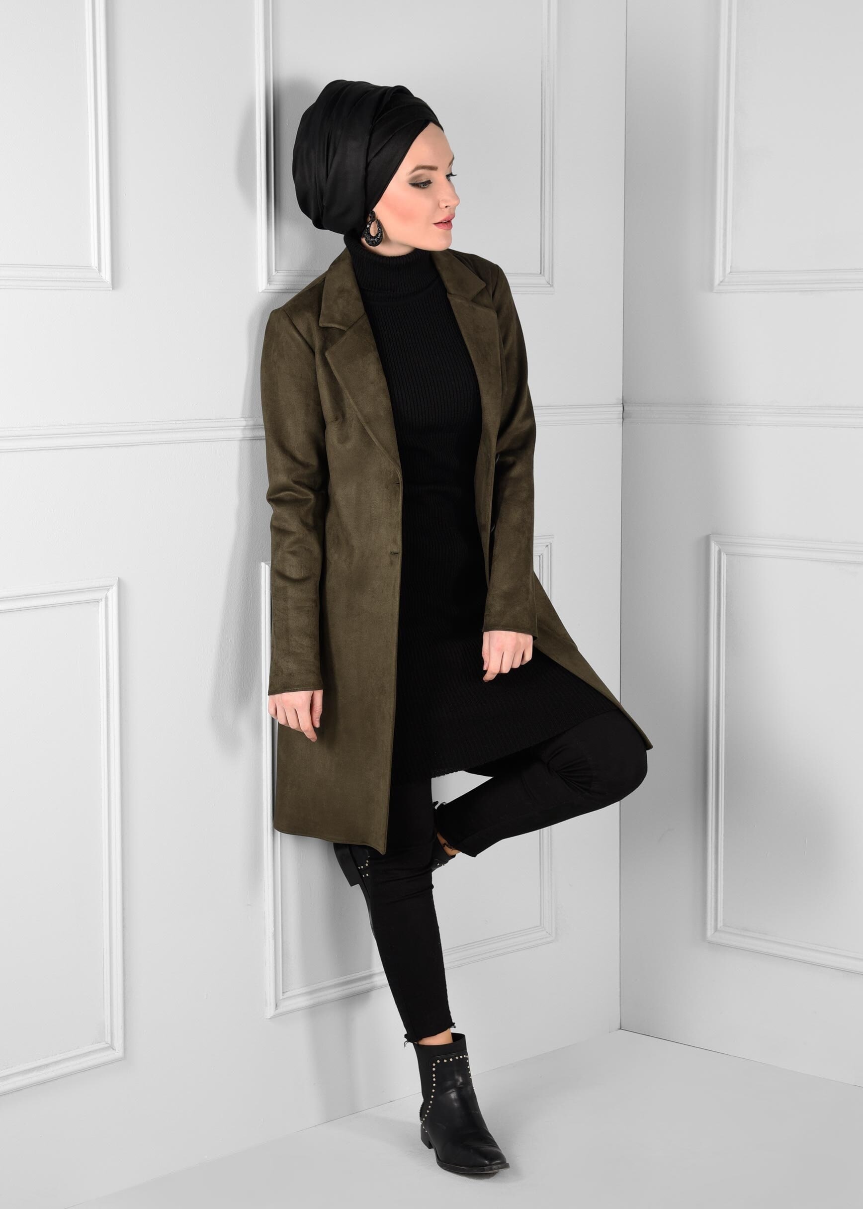 Tesettür giyim HAKİ DÜĞMELİ CEPLİ SÜET CEKET 4820 