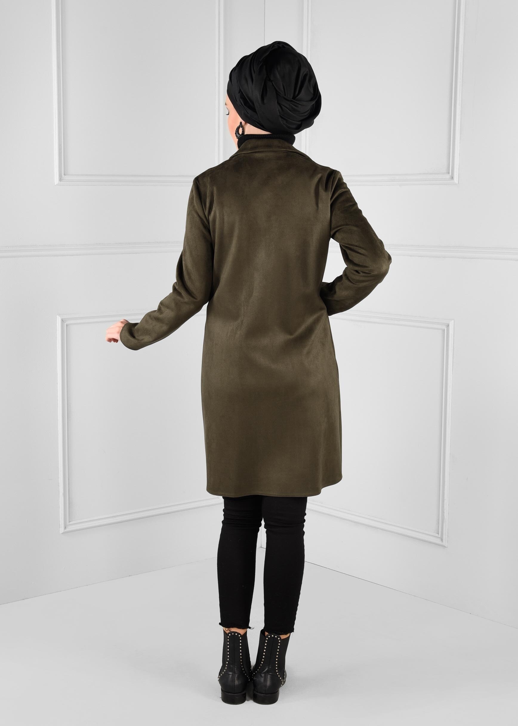 Tesettür giyim HAKİ DÜĞMELİ CEPLİ SÜET CEKET 4820 