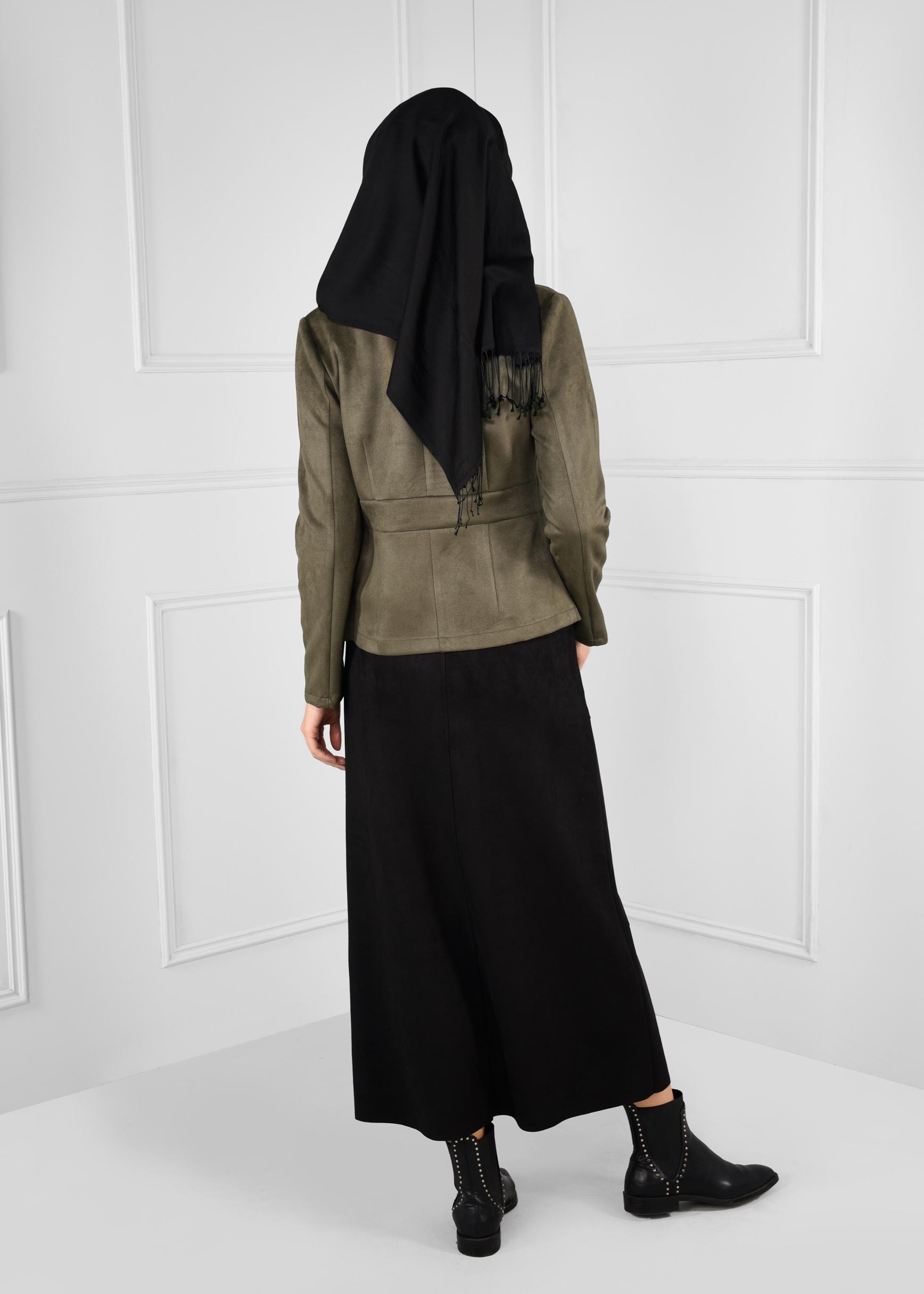 Tesettür giyim HAKİ ÇITÇITLI V YAKA SÜET CEKET 4824