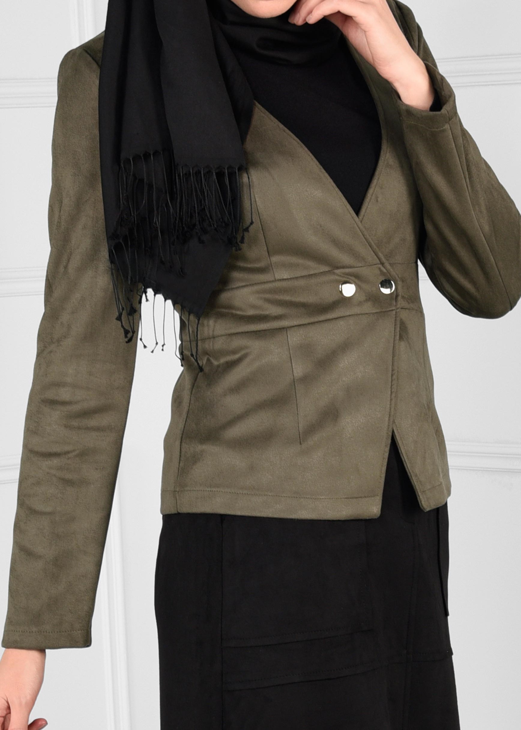 Tesettür giyim HAKİ ÇITÇITLI V YAKA SÜET CEKET 4824