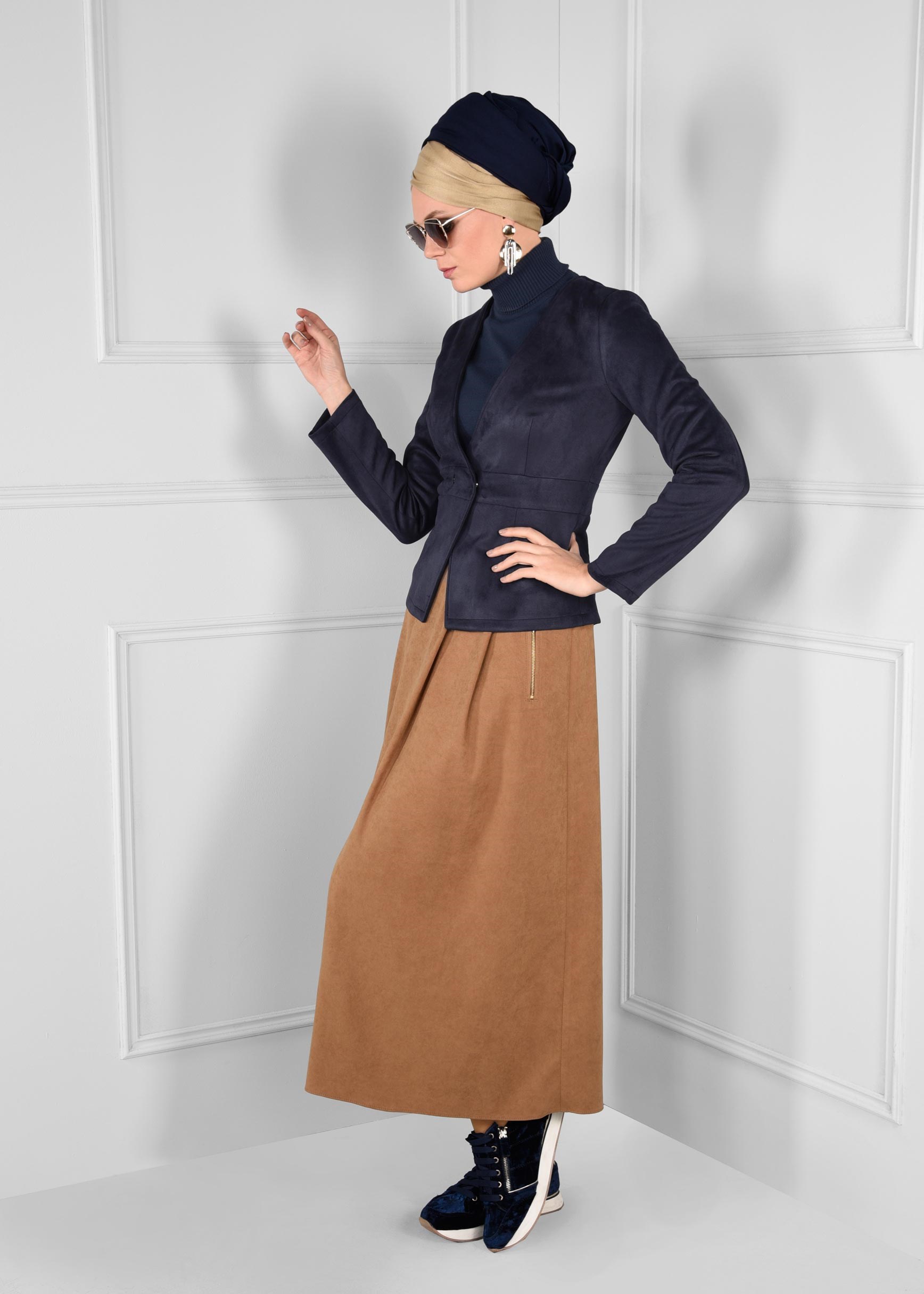 Tesettür giyim LACİVERT ÇITÇITLI V YAKA SÜET CEKET 4824