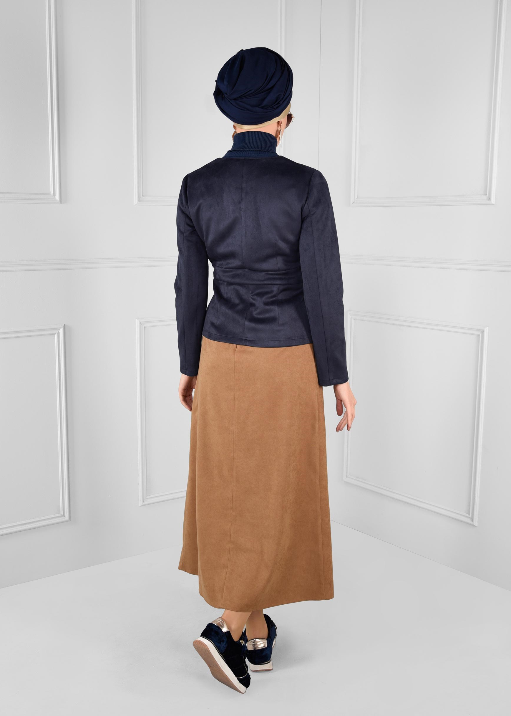 Tesettür giyim LACİVERT ÇITÇITLI V YAKA SÜET CEKET 4824