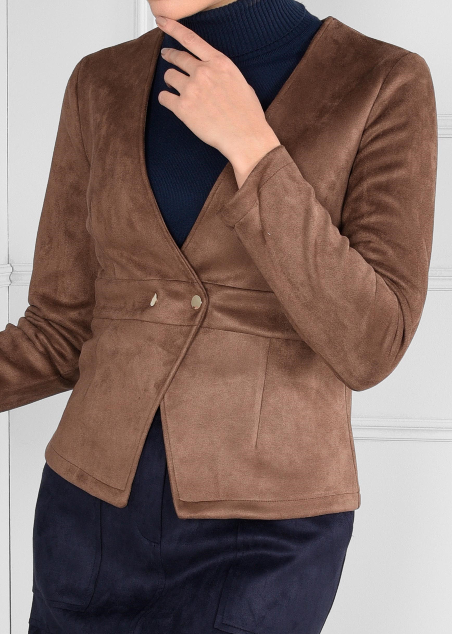 Tesettür giyim KAHVE ÇITÇITLI V YAKA SÜET CEKET 4824