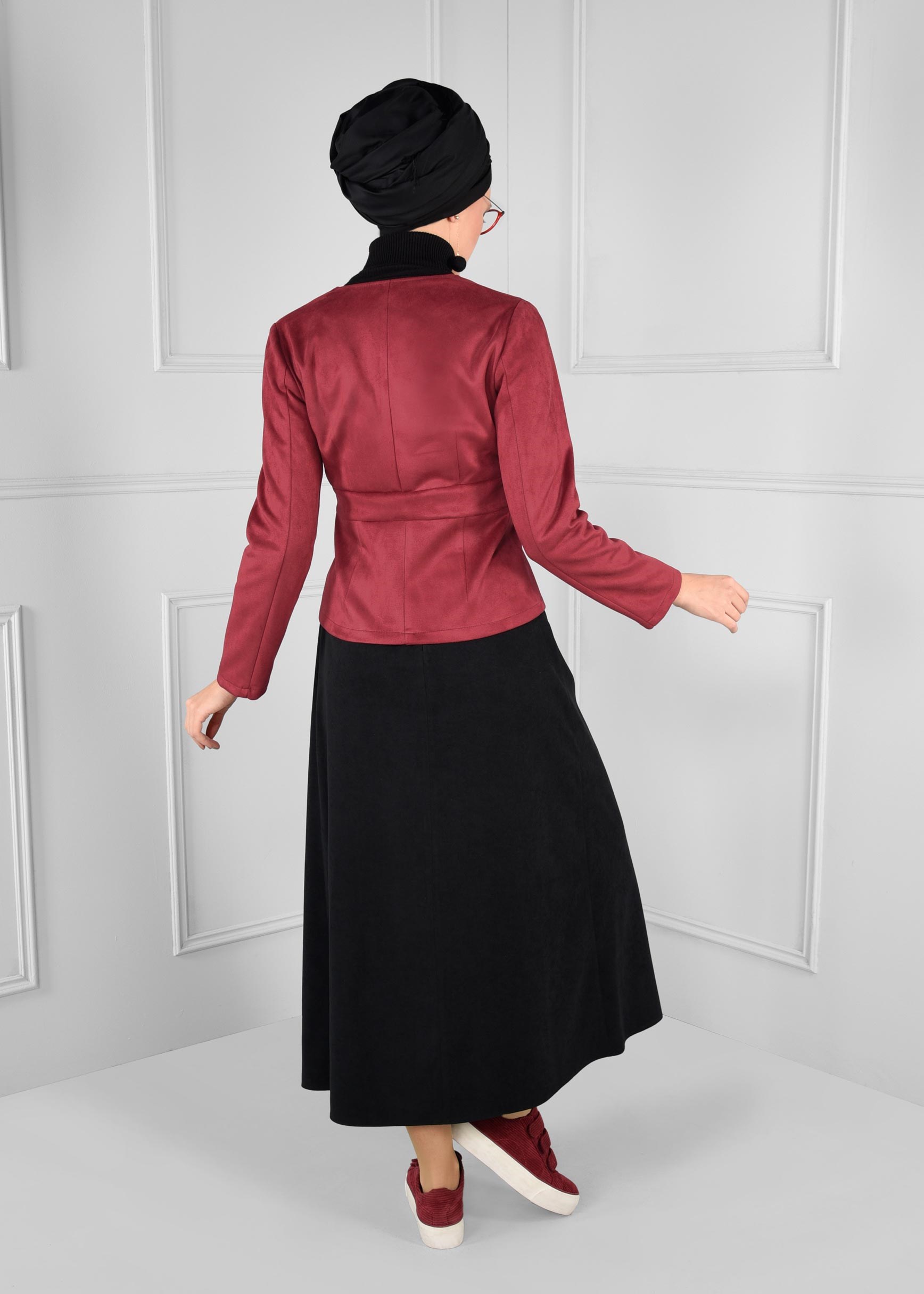 Tesettür giyim BORDO ÇITÇITLI V YAKA SÜET CEKET 4824