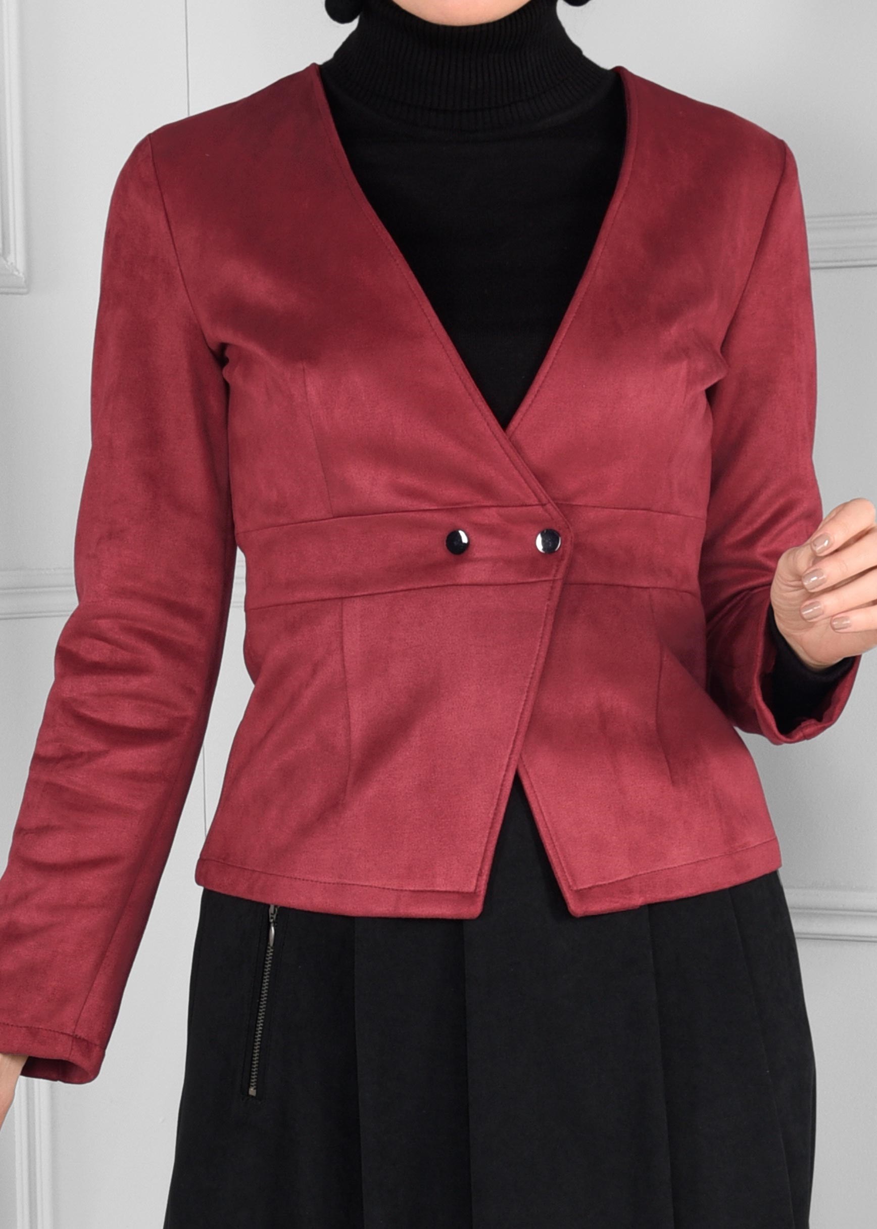 Tesettür giyim BORDO ÇITÇITLI V YAKA SÜET CEKET 4824