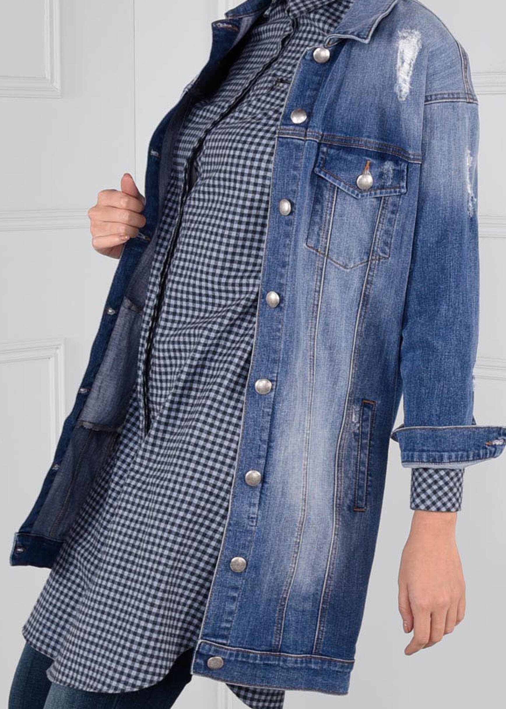 Tesettür giyim MAVİ TAŞLAMALI DENİM CEKET 4828