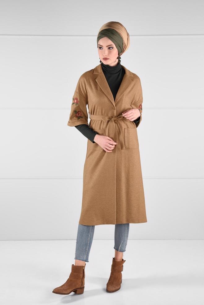 Vêtements hijab BRUN VESTE À BRODÉE 4839  - ALVİNA