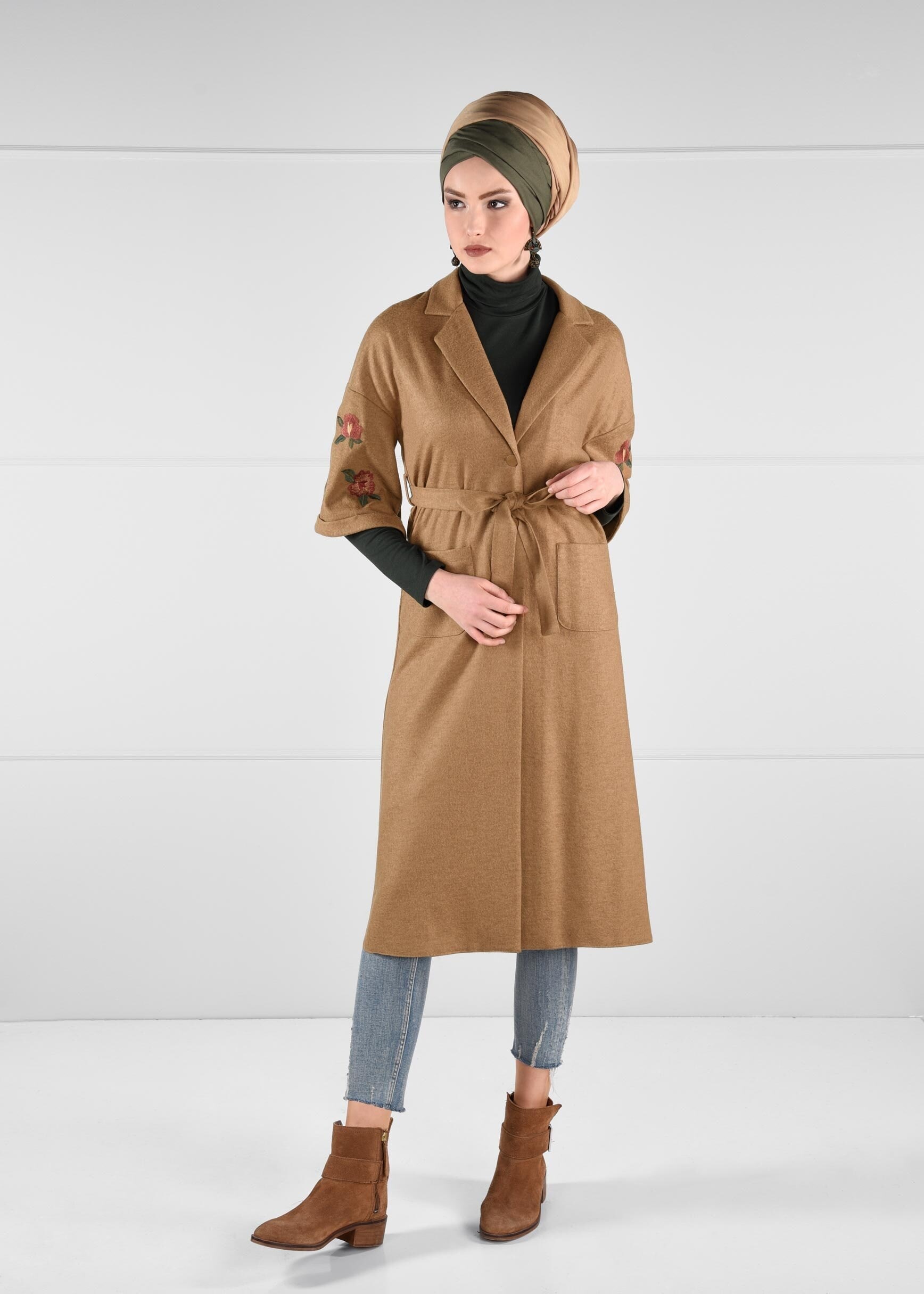 Vêtements hijab BRUN VESTE À BRODÉE 4839 