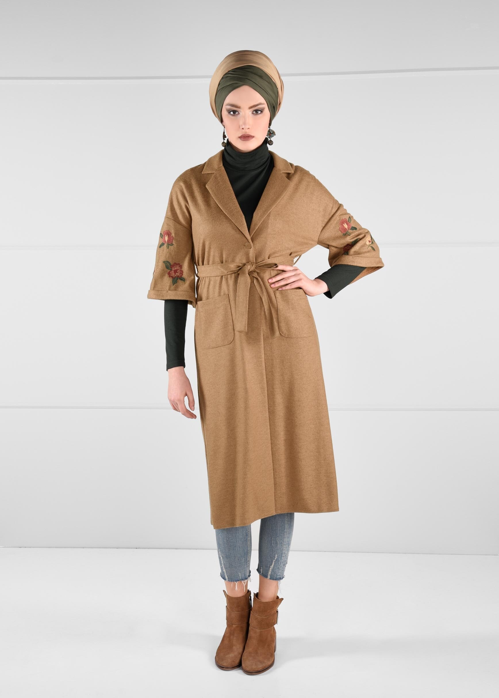 Vêtements hijab BRUN VESTE À BRODÉE 4839 