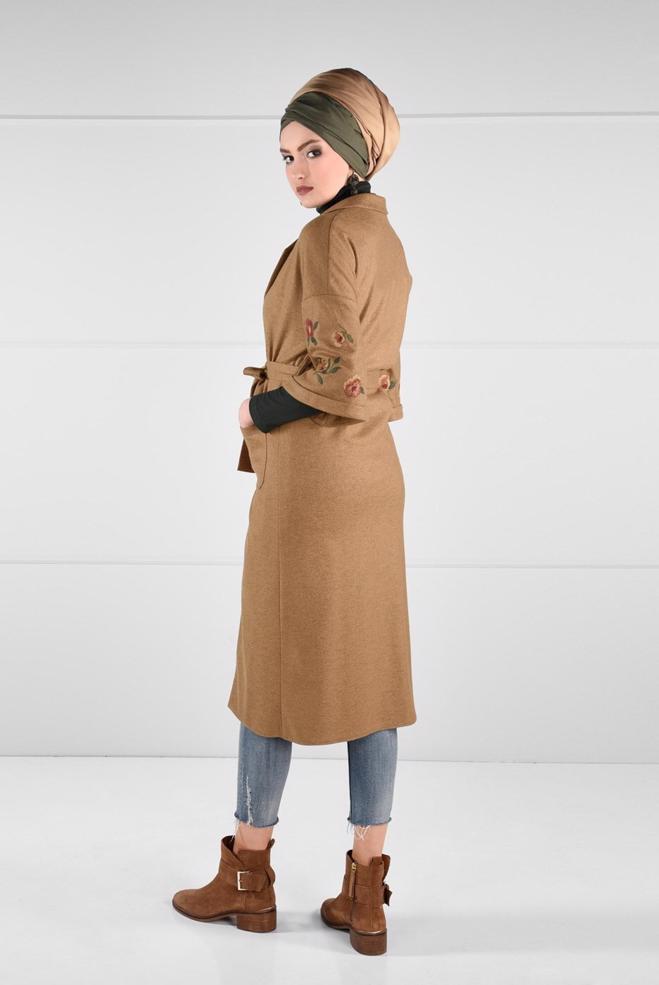 Vêtements hijab BRUN VESTE À BRODÉE 4839  - ALVİNA
