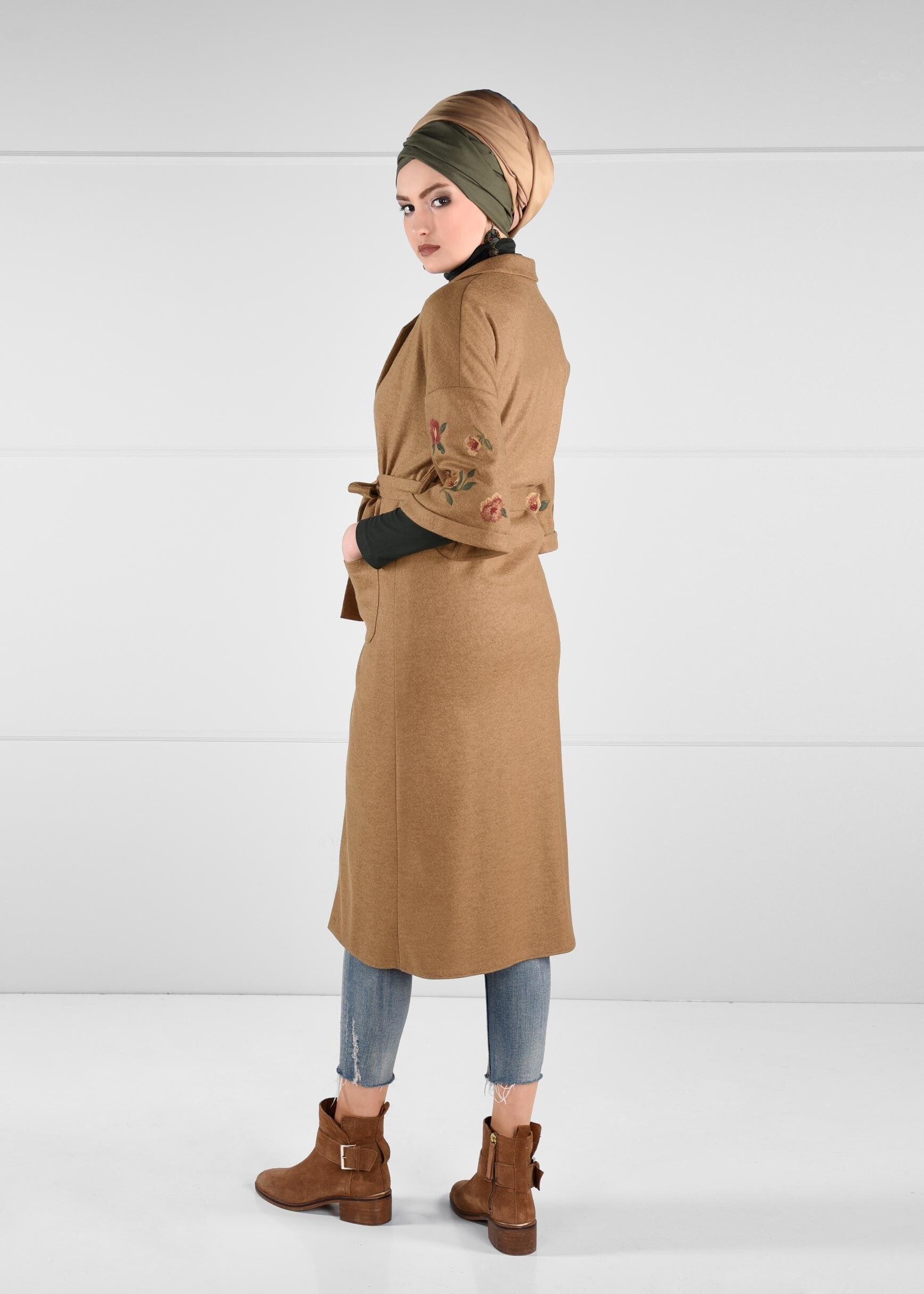 Vêtements hijab BRUN VESTE À BRODÉE 4839 