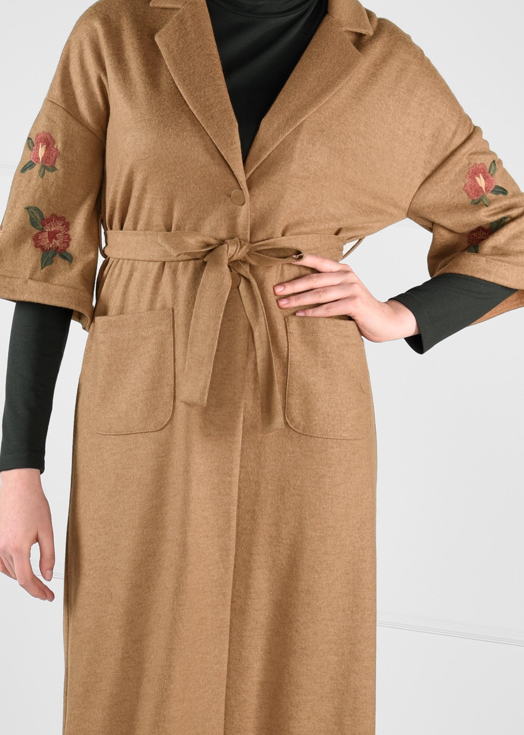 Vêtements hijab BRUN VESTE À BRODÉE 4839 