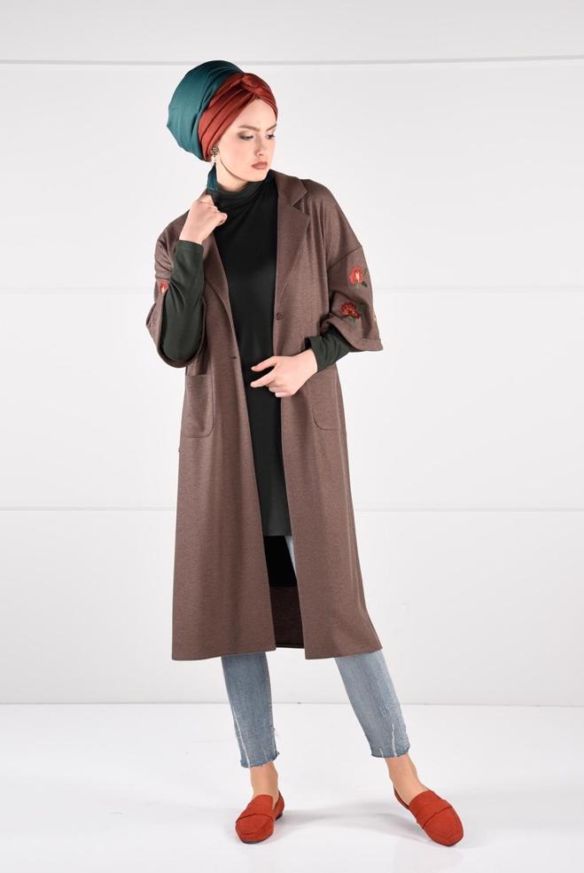 Vêtements hijab VISON VESTE À BRODÉE 4839  - ALVİNA