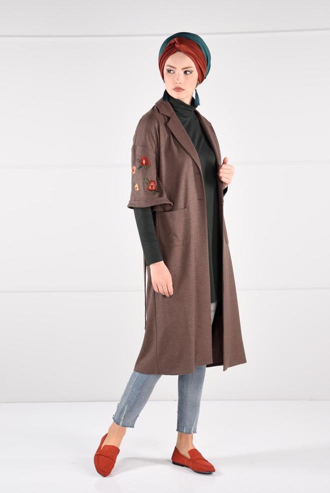 Vêtements hijab VISON VESTE À BRODÉE 4839  - ALVİNA