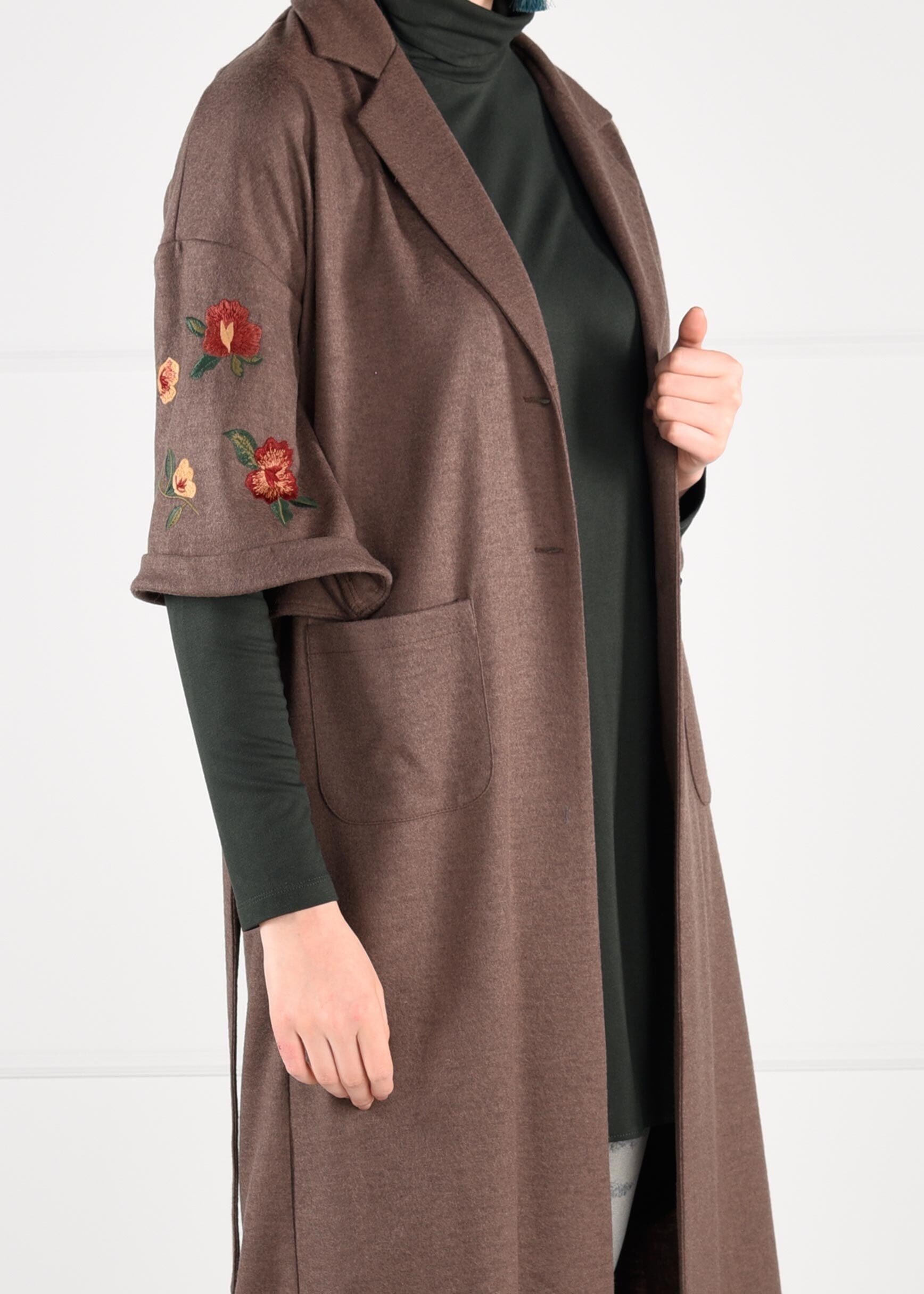 Tesettür giyim VİZON NAKIŞ DETAYLI GİY ÇIK 4839