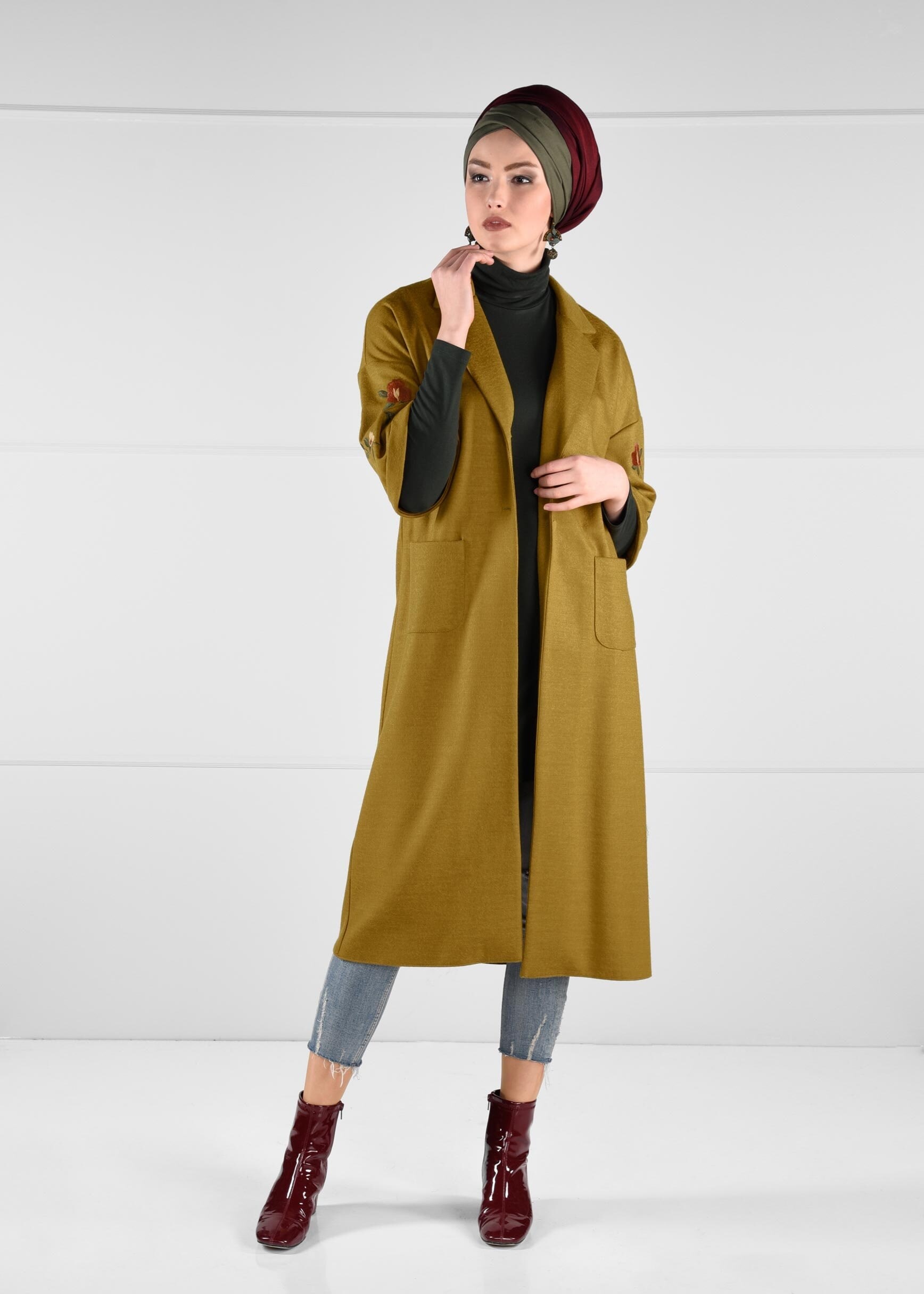 Hijab clothing GREEN EMBROIDERED JACKET 4839