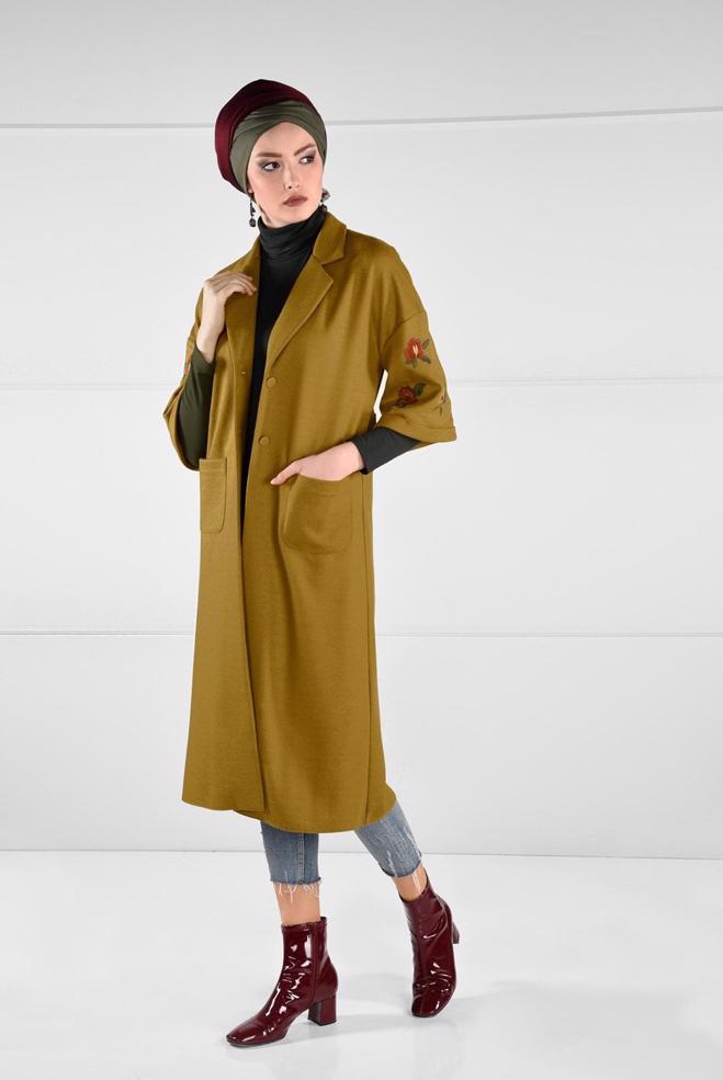 Vêtements hijab VERT VESTE À BRODÉE 4839  - ALVİNA