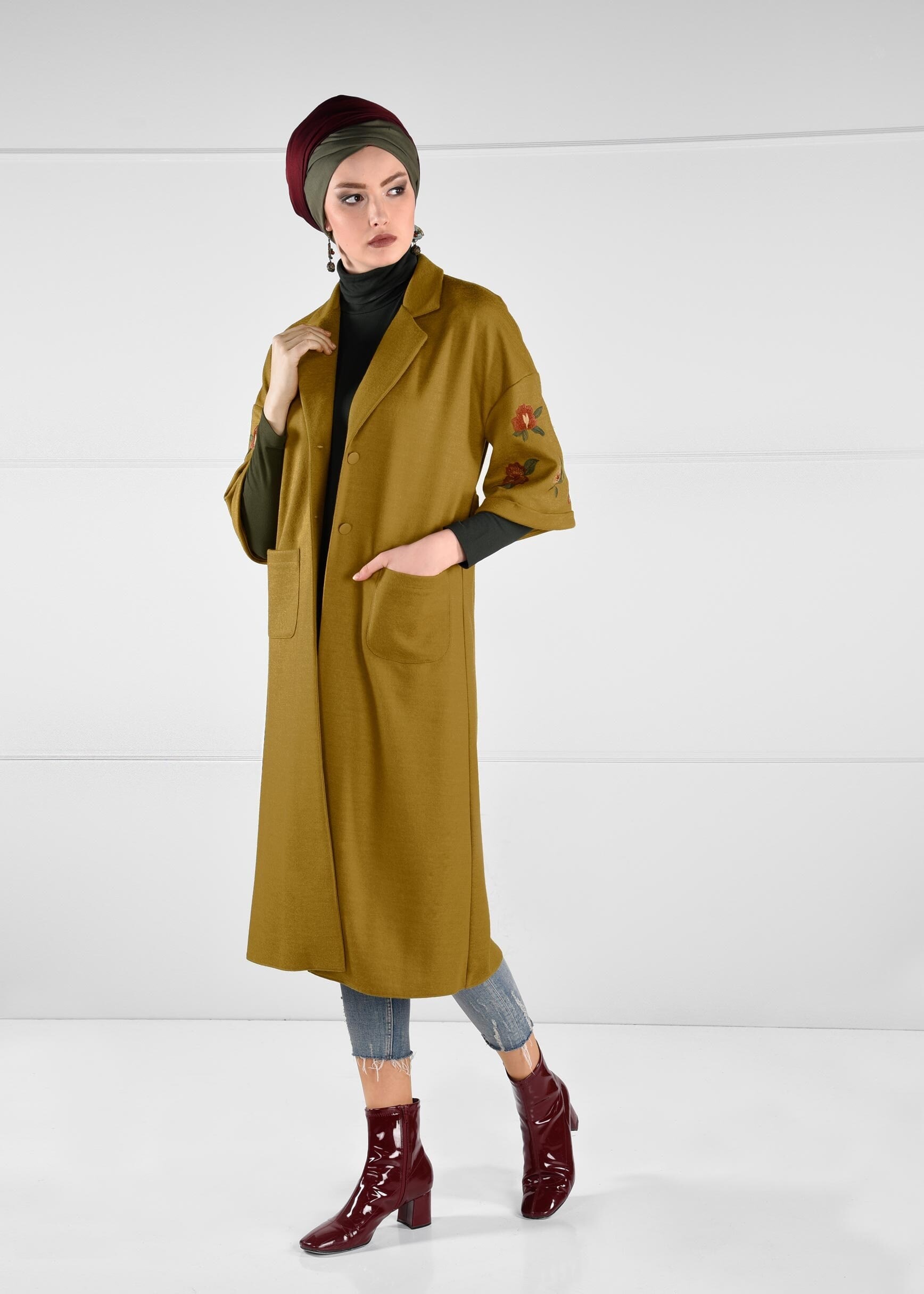 Hijab clothing GREEN EMBROIDERED JACKET 4839