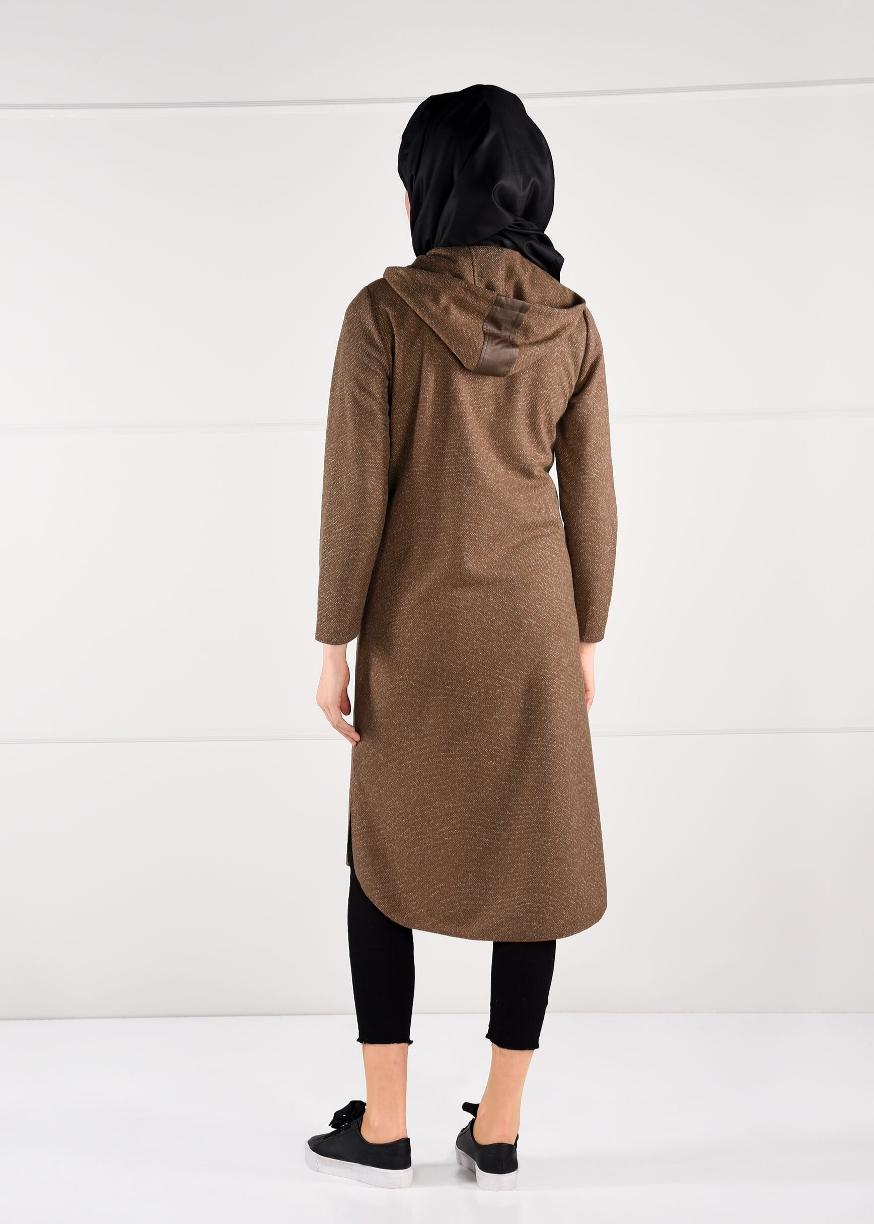 Tesettür giyim KAHVE KAPÜŞONLU CEPLİ CEKET 4863 