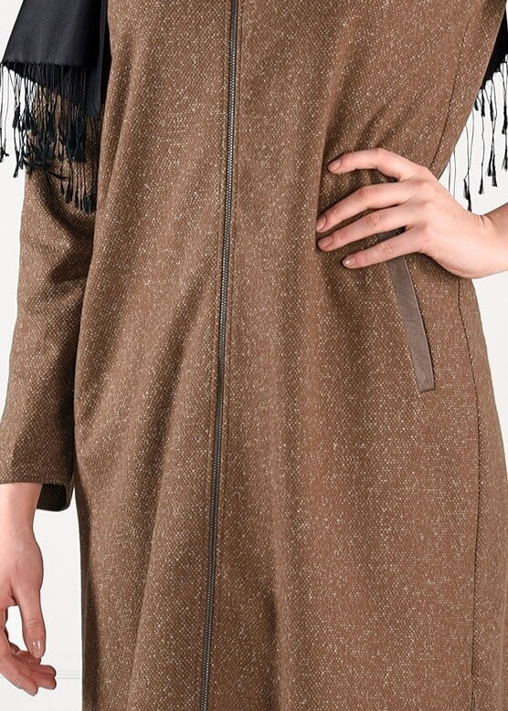 Tesettür giyim KAHVE KAPÜŞONLU CEPLİ CEKET 4863 