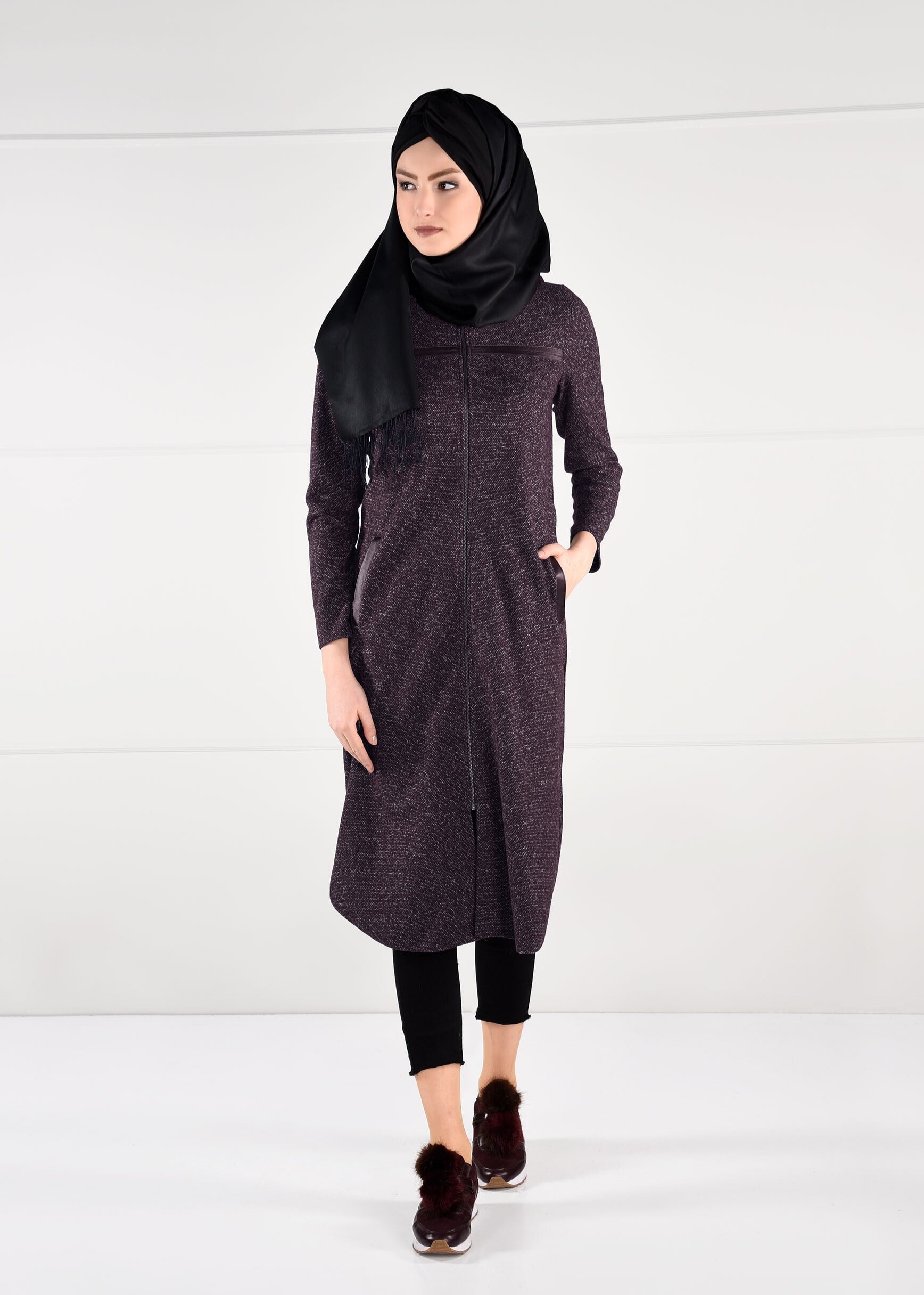 Tesettür giyim MÜRDÜM KAPÜŞONLU CEPLİ CEKET 4863 